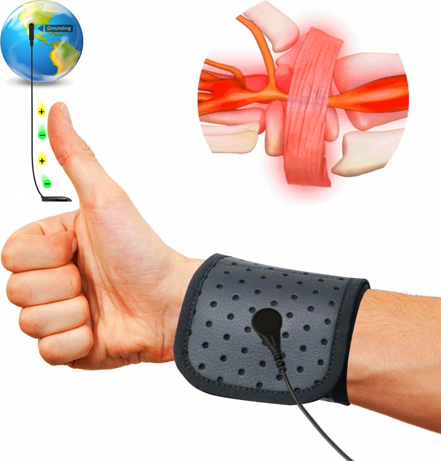 Grounding Wrist Strap, Earthing Therapy Wristband for Pain Relief with 15' Cord