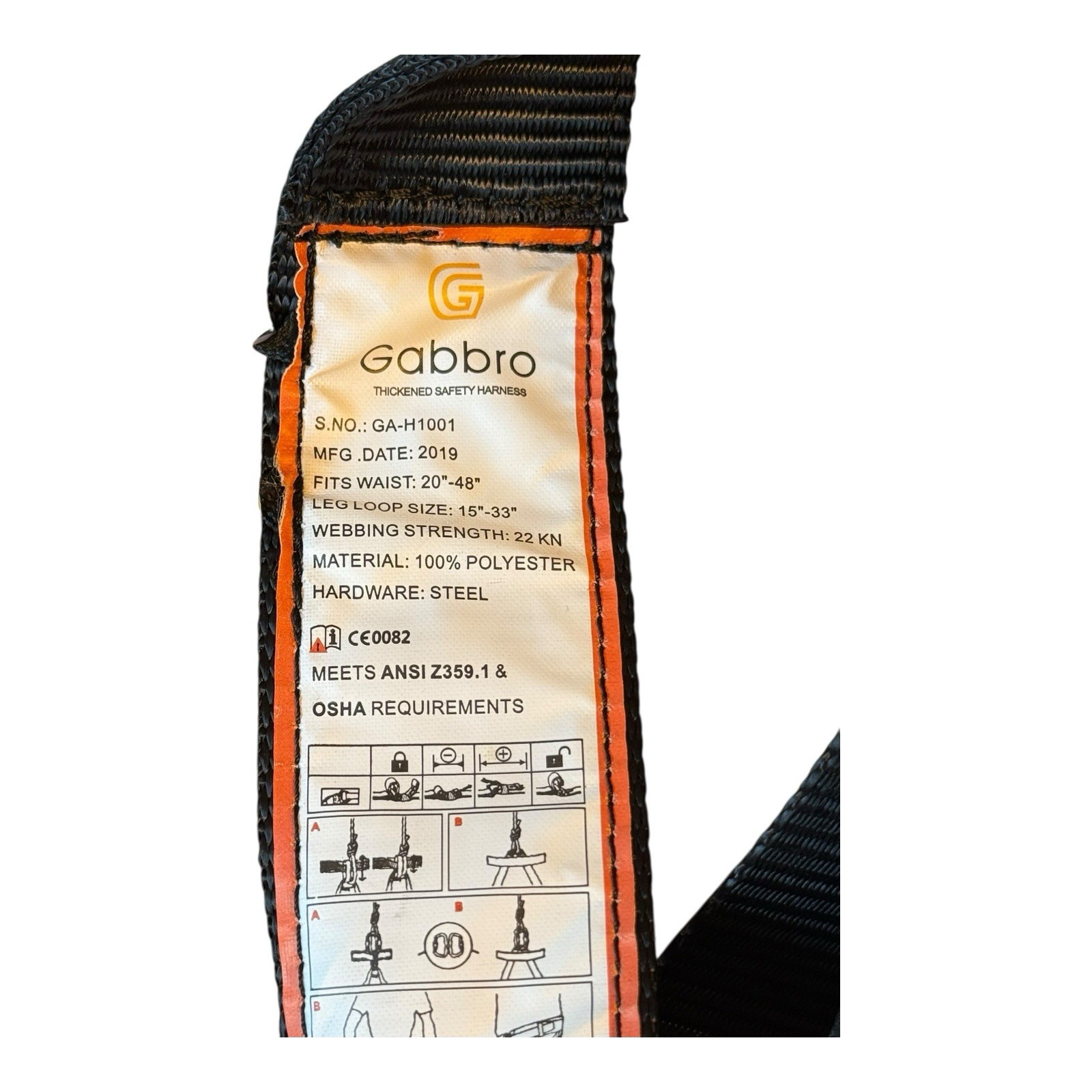 Thickened Safety Harness Climbing Harness 22 KN 20”-48” Waist Meets ANSI/OSHA