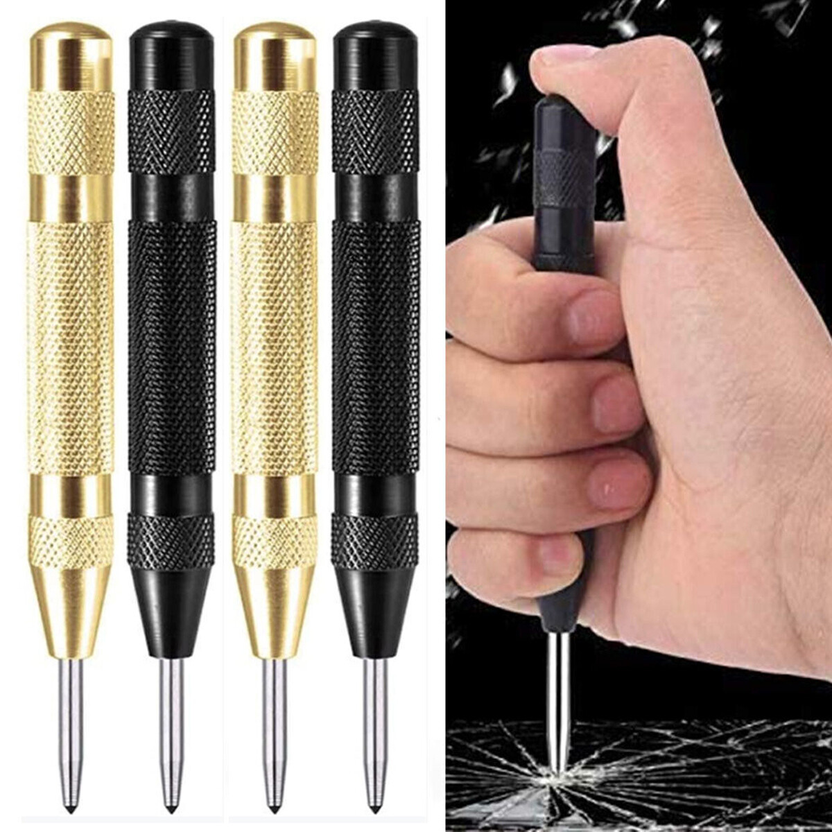 4X Automatic CENTER PUNCH Tool Adjustable Spring Loaded Super Strong Metal Drill