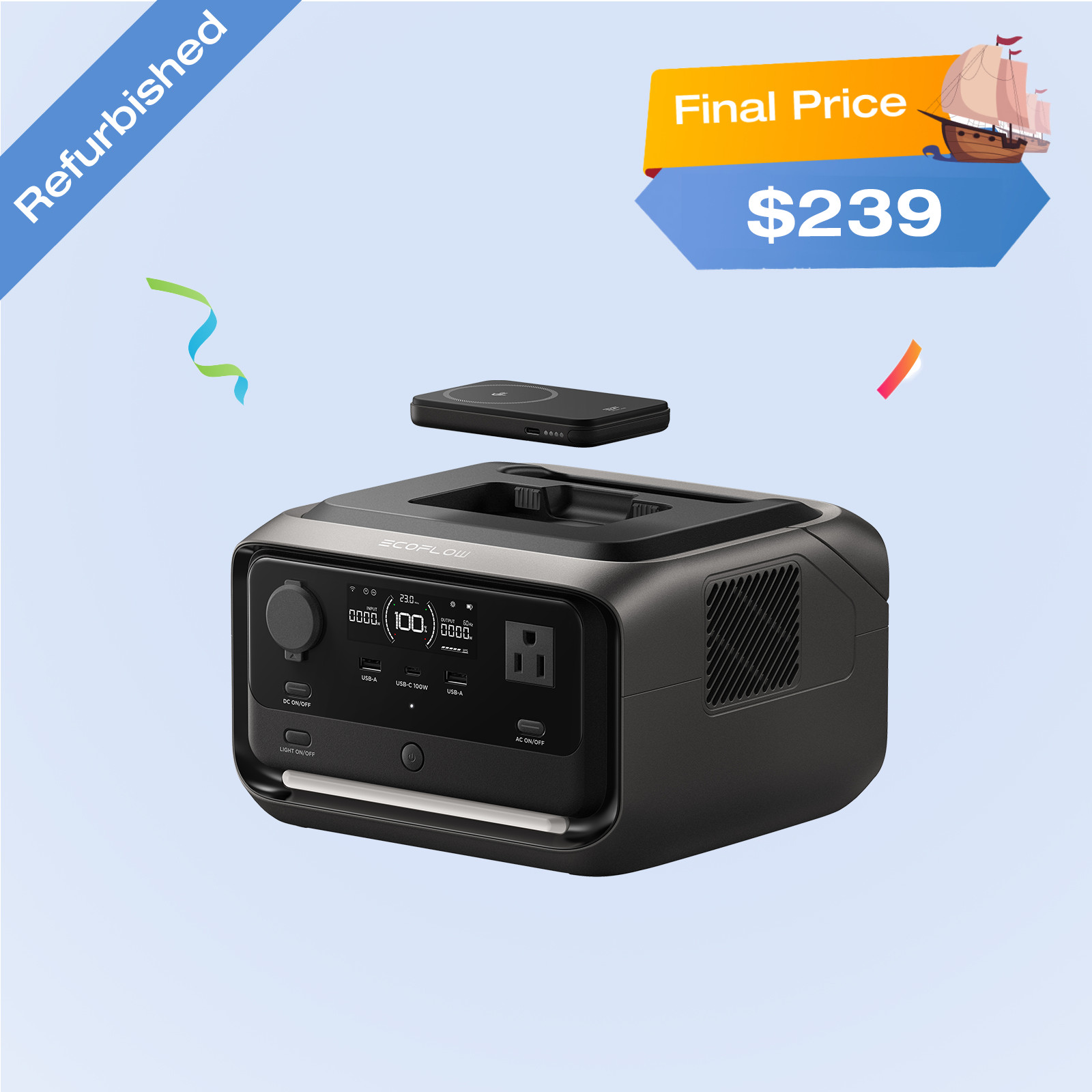 EcoFlow River 3 Plus 286Wh Wireless Boost Combo & 5000mAh RAPID Power Bank