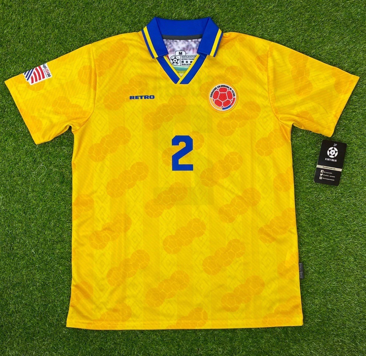 Colombia Camisa Amarilla de Futbol Retro, 1994 Limited Edition Size L