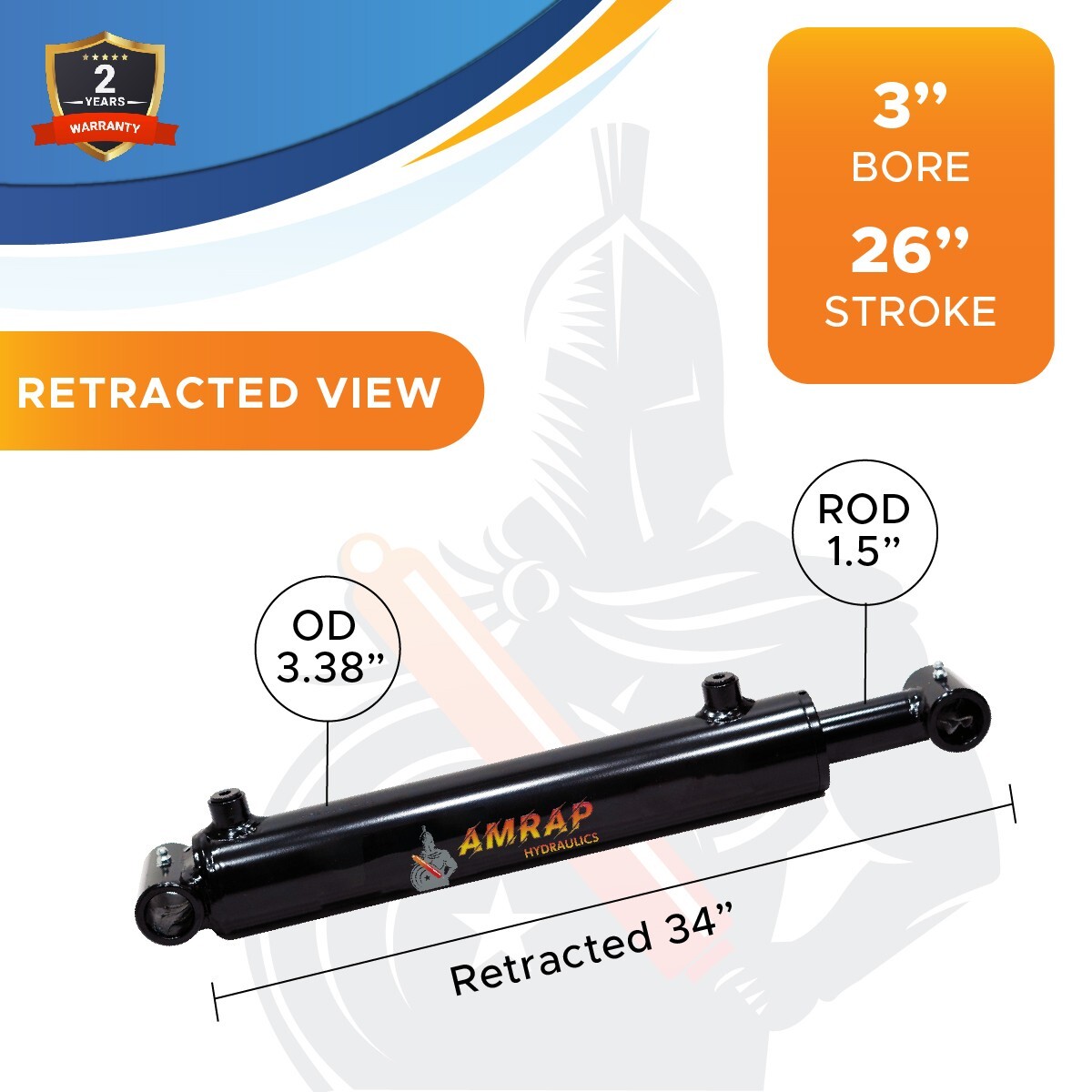3x26 Hydraulic Cylinder-3" Bore, 26" Stroke -Welded Cross Tube Cylinder(new)