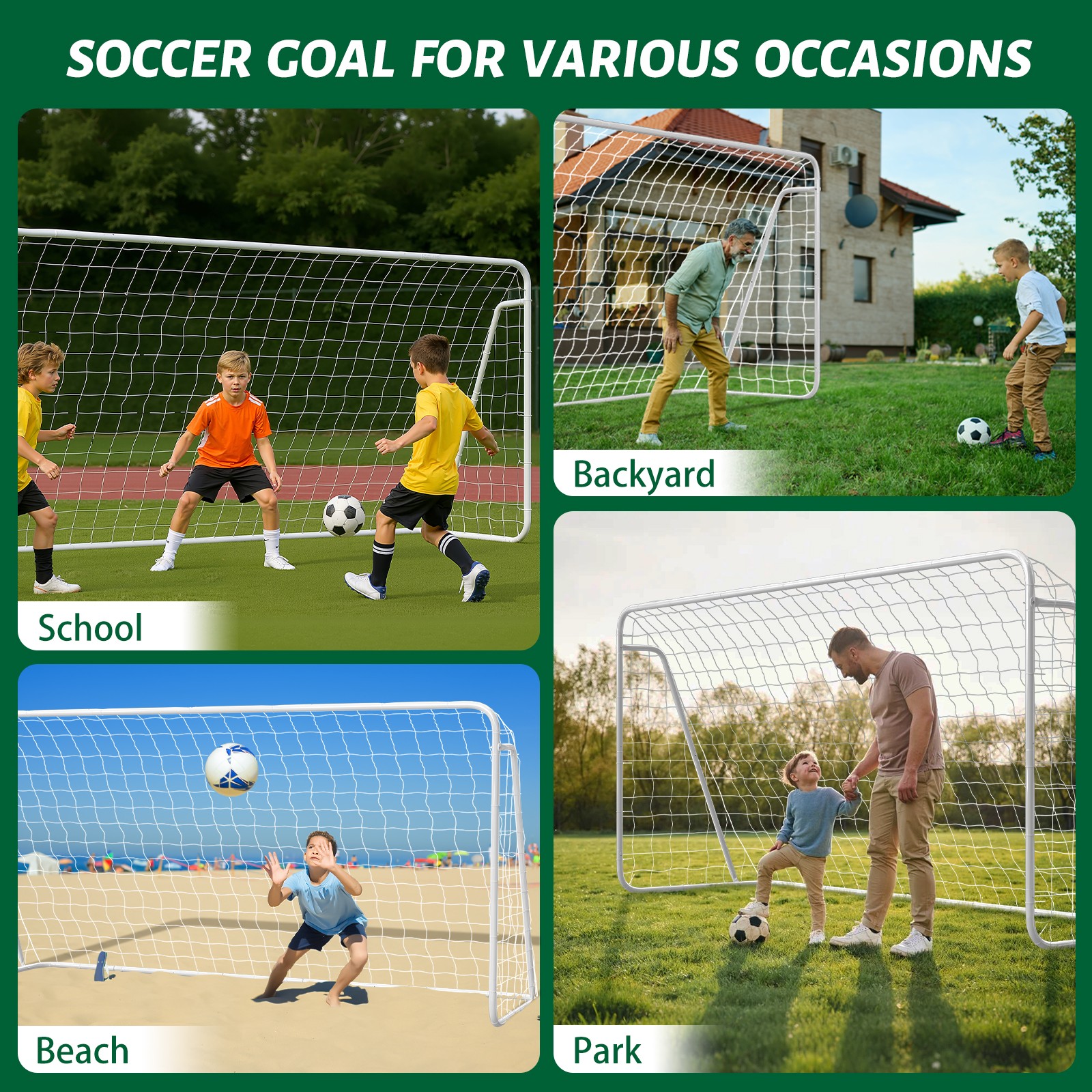 NAIZEA 12x6FT/16x7FT Soccer Goal 1.2"/ 2" Steel Soccer Goals & 6 Training Cones