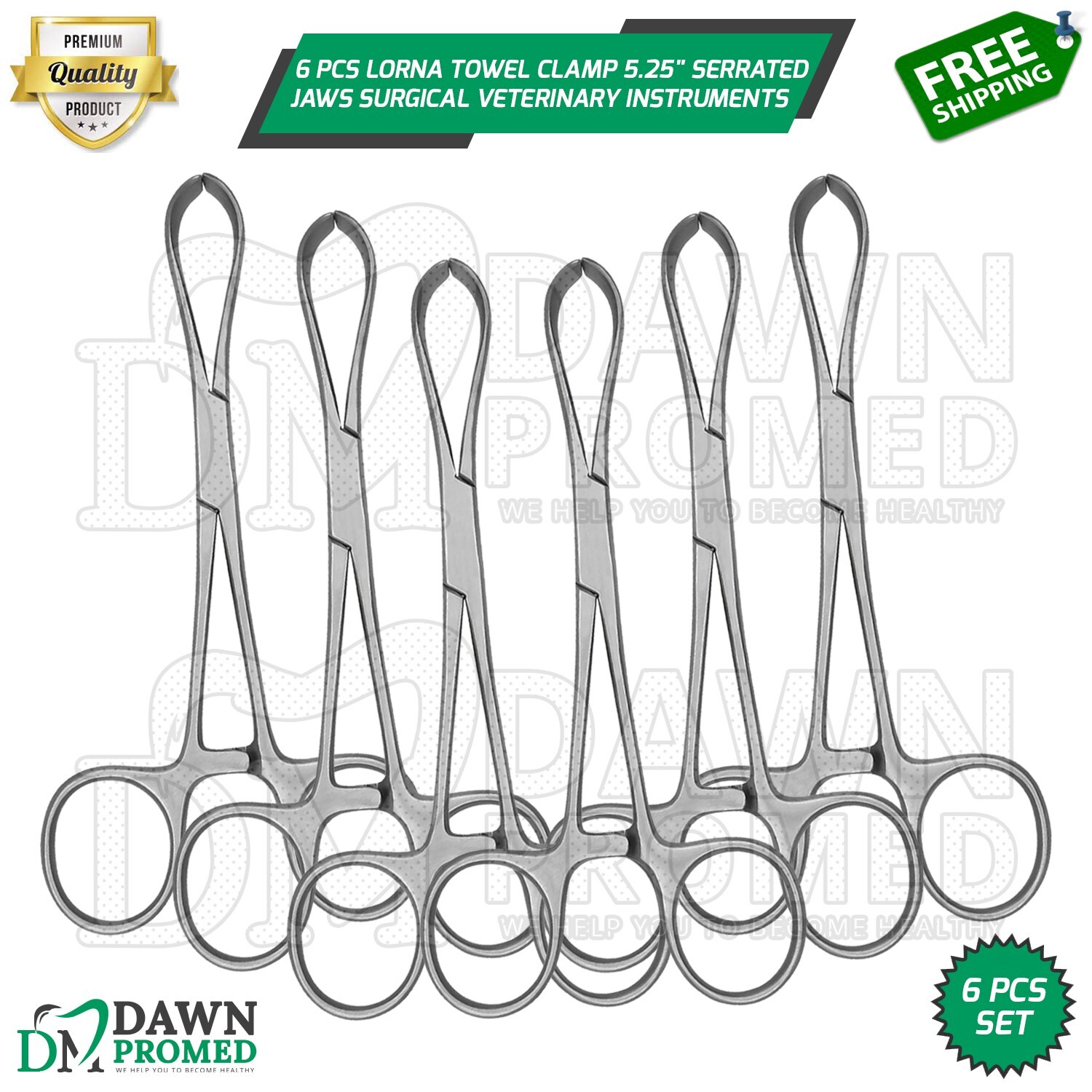 6 Pcs Lorna Towel Clamp 5.25" Serrated Jaws Surgical Instrument Set German Grade