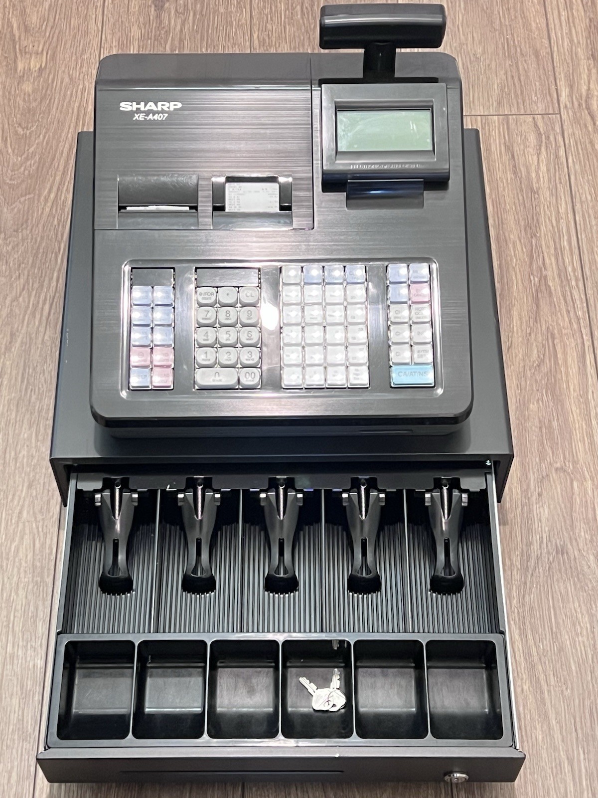 Sharp XE-A407 Cash Register Dual Thermal Printer with Keys, Cash Drawer & Manual