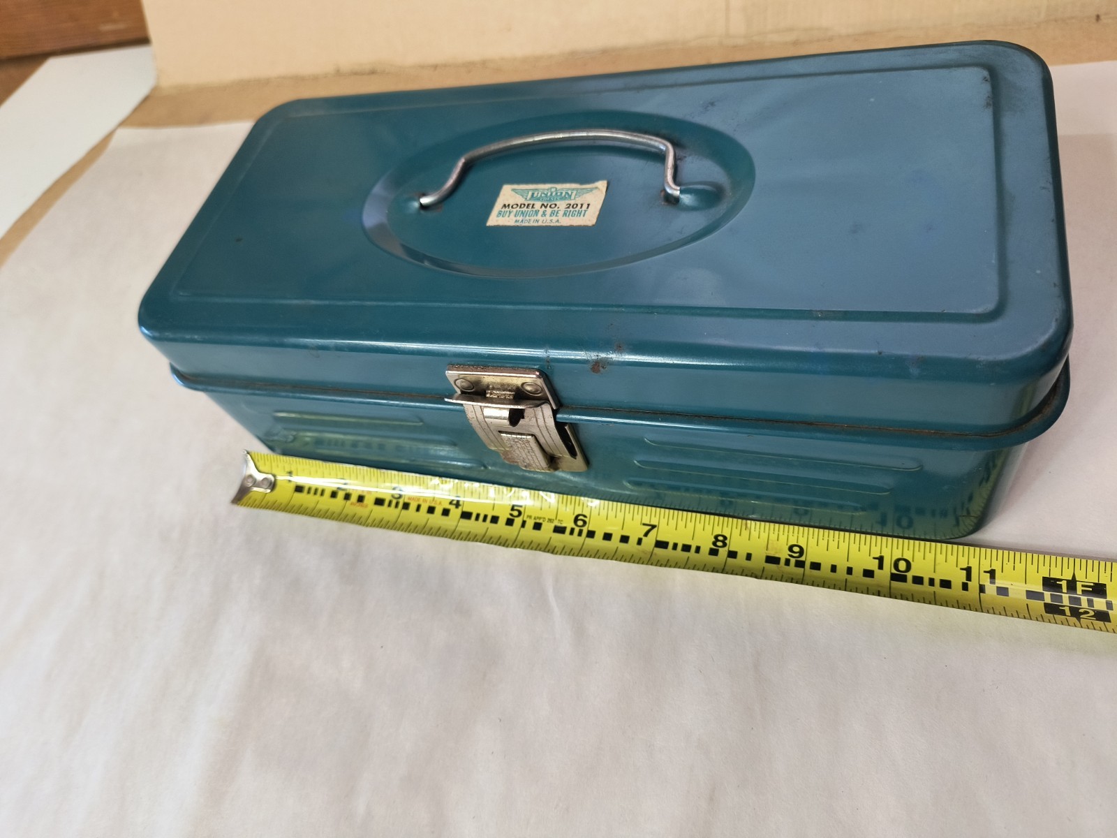 Vintage Union Chests Metal Tool Box Teal Blue Green Model NO 2011