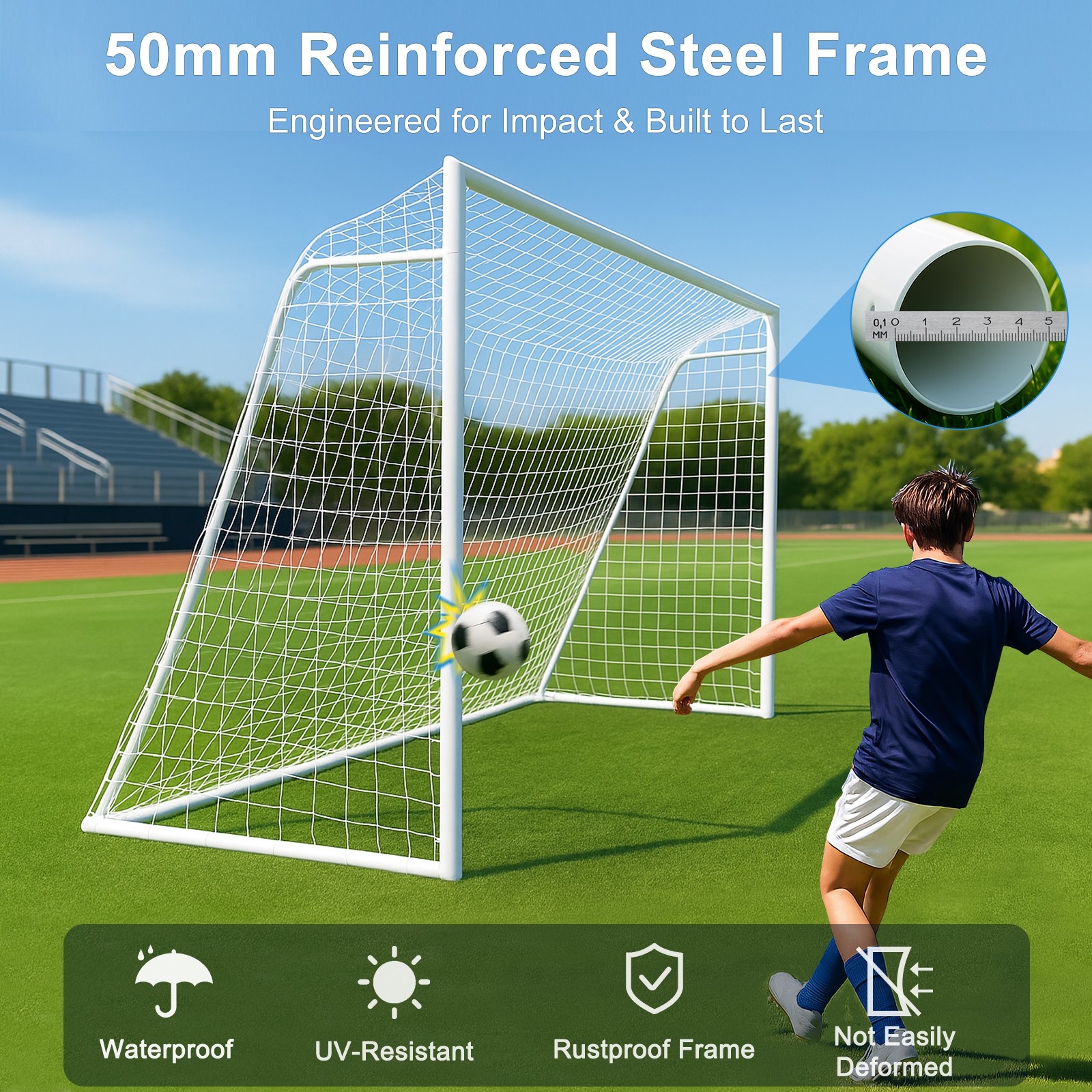 16x7ft Soccer Goals for Backyard, Steel Frame with 6 Cones for Teens/Adults