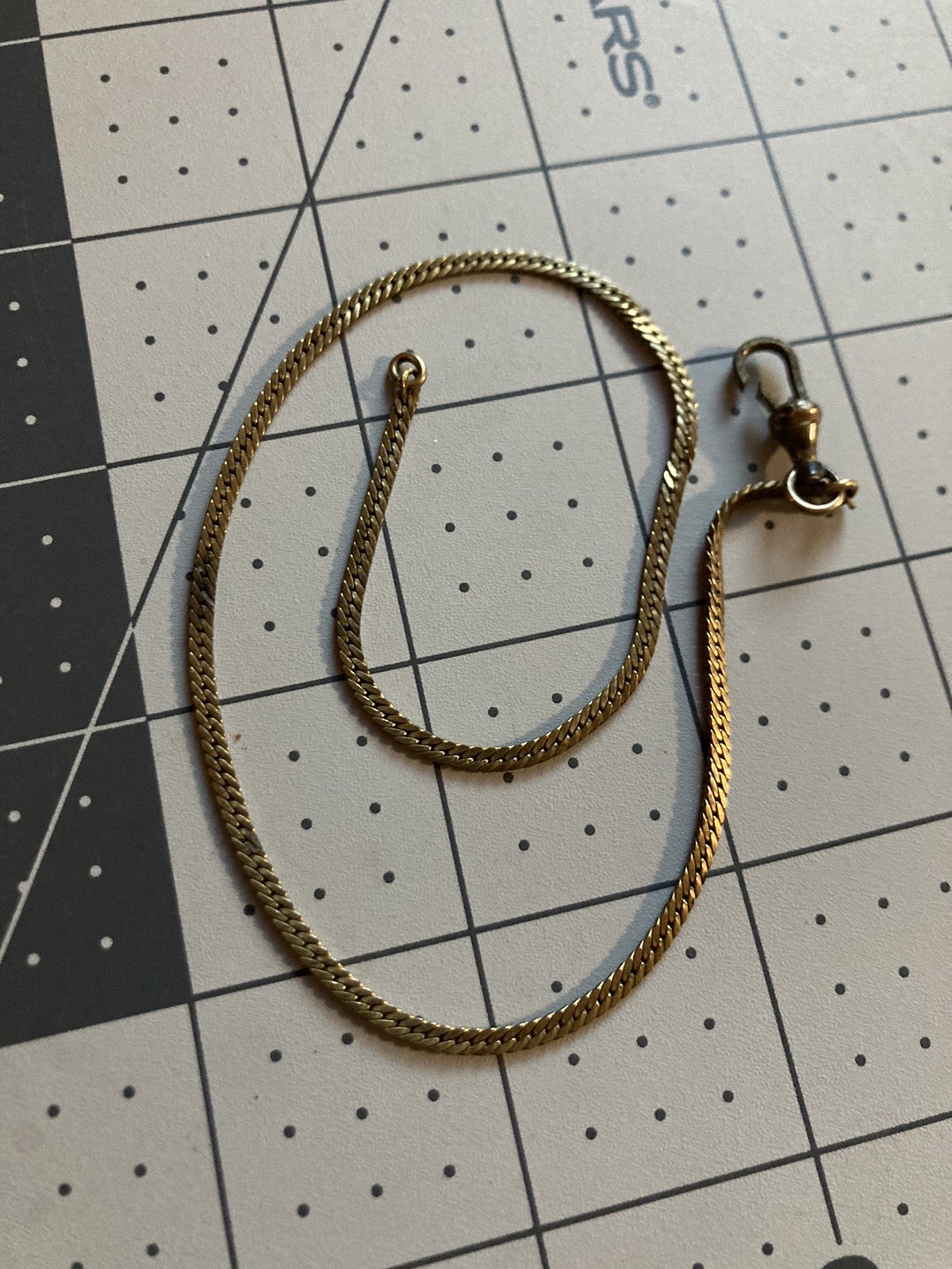 Antique Vintage Gold Tone Watch Fob Herringbone Chain Signed