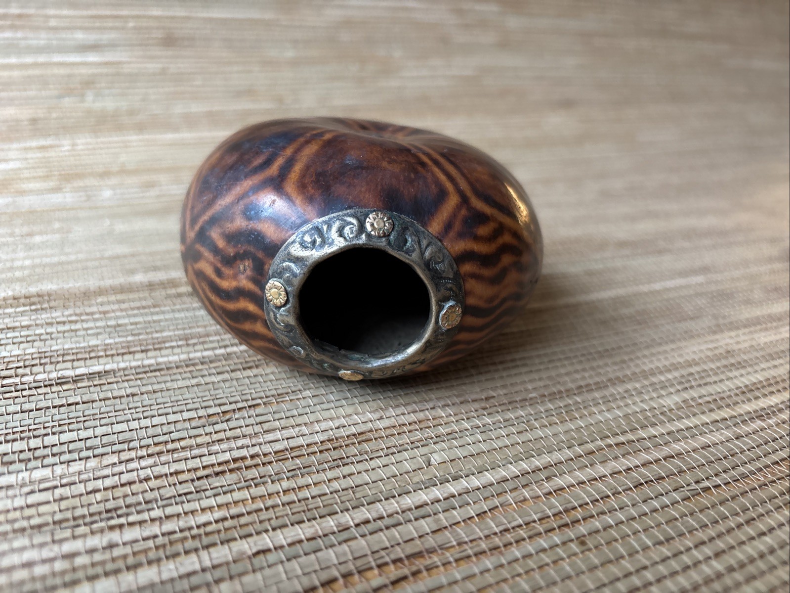 Vtg Galleta (Cookie Shape) Style Yerba Mate Gourd Silver & Gold Ferrule (Ring)