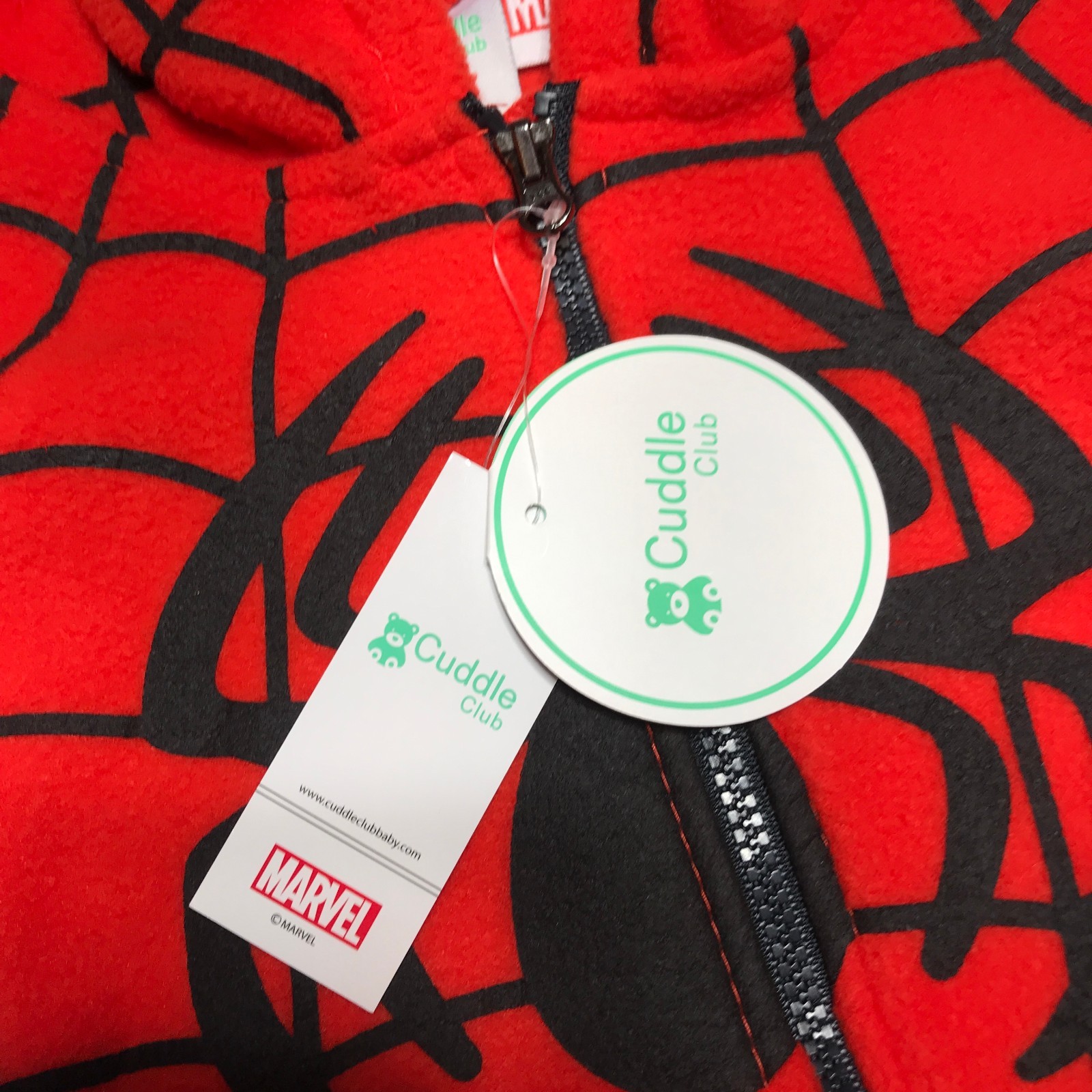 NWT Cuddle Club Marvel Fleece Spiderman One Piece Hooded Costume Toddler 18-24 M