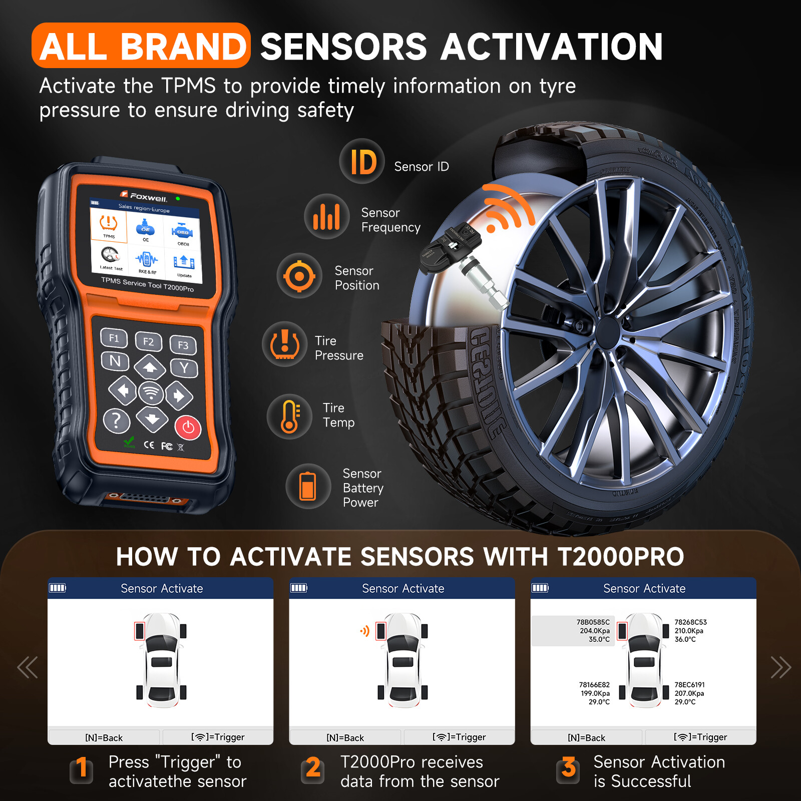 Foxwell T2000 PRO TPMS Programming Tool TPMS Relearn Reset OBD2 DTC Code Reader
