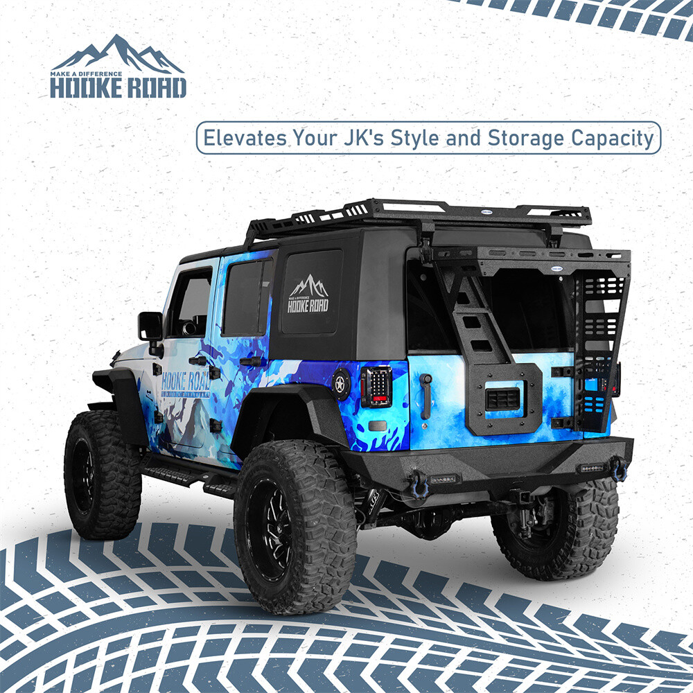 Hooke Road Tailgate Basket Rear Cargo Rack w/ Hinge for 07-18 Jeep Wrangler JK