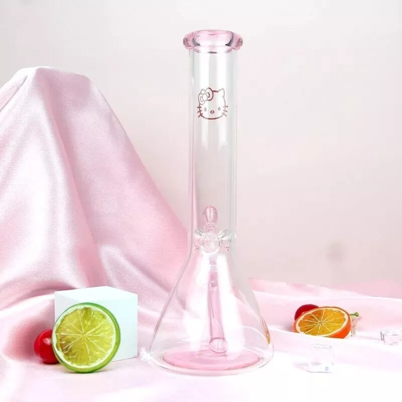 Pink 10'' Kitty Glass Bong Beaker Hookah Smoking Water Pipe w/Accessories USA