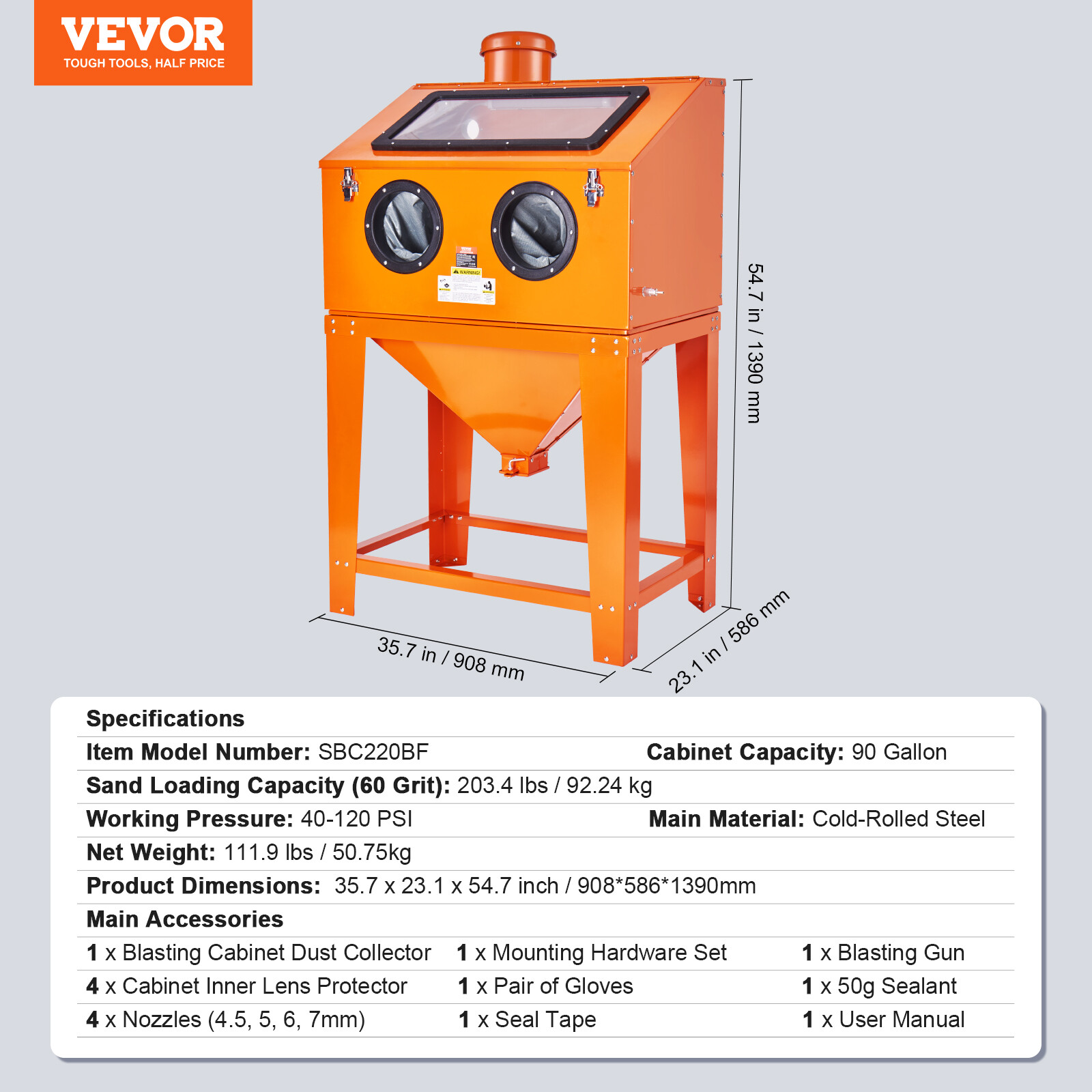 VEVOR 90 Gallon Sandblasting Cabinet with 1.8 Gallon Dust Collection System
