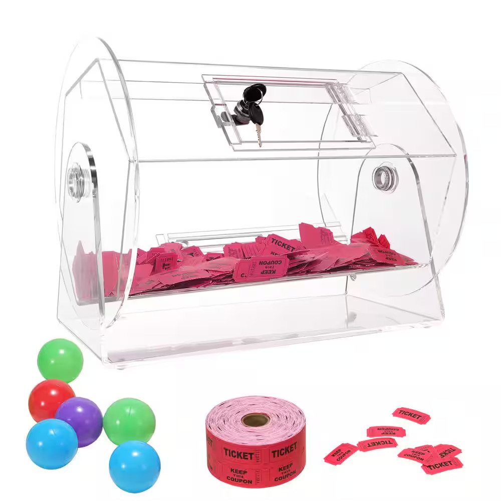Acrylic Raffle Drum, Raffle Ticket Spinning Cage with 2-Keys, Transparent, Holds