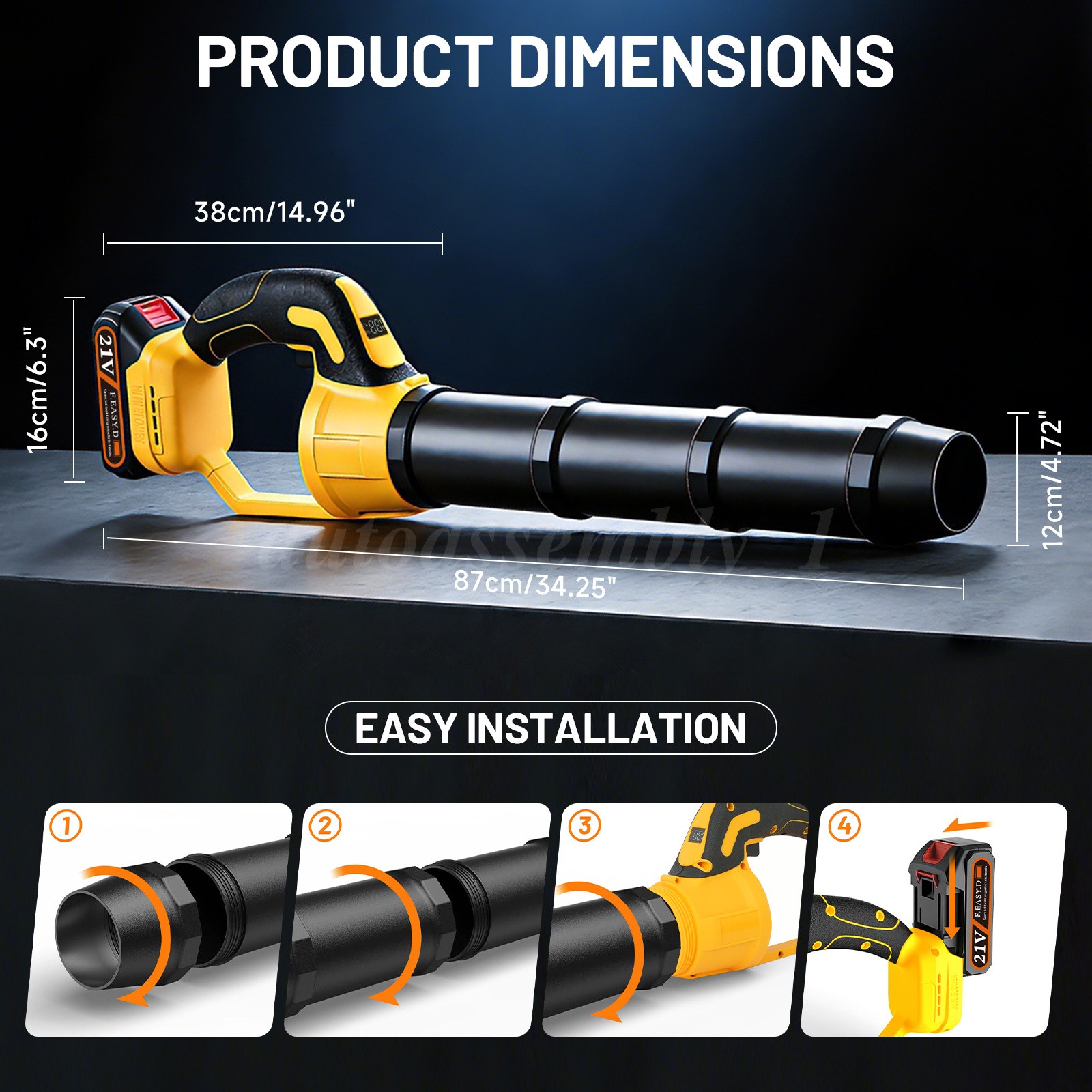 Cordless Leaf Blower 680CFM/280MPH & 2 Speed Levels Electric w/3 Batteries 6.0Ah