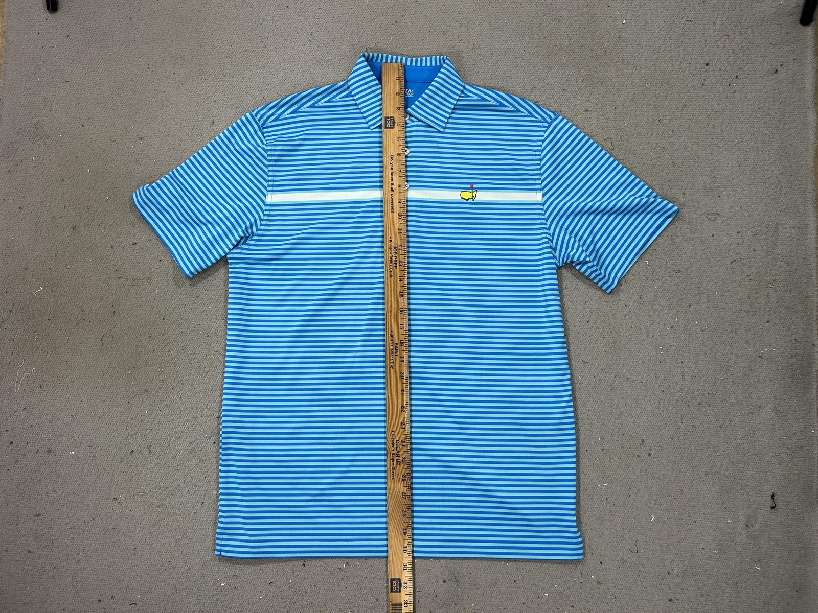 Masters Tech Shirt Polo Mens Medium Blue Stripe Golf Augusta National Logo