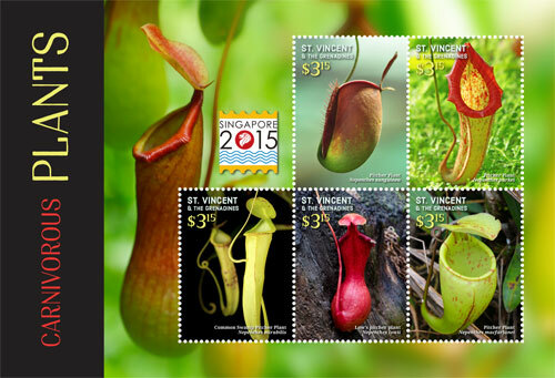 St. Vincent 2015 - Carnivorous Plants, Singapore Expo - Sheet of 5 Stamps - MNH