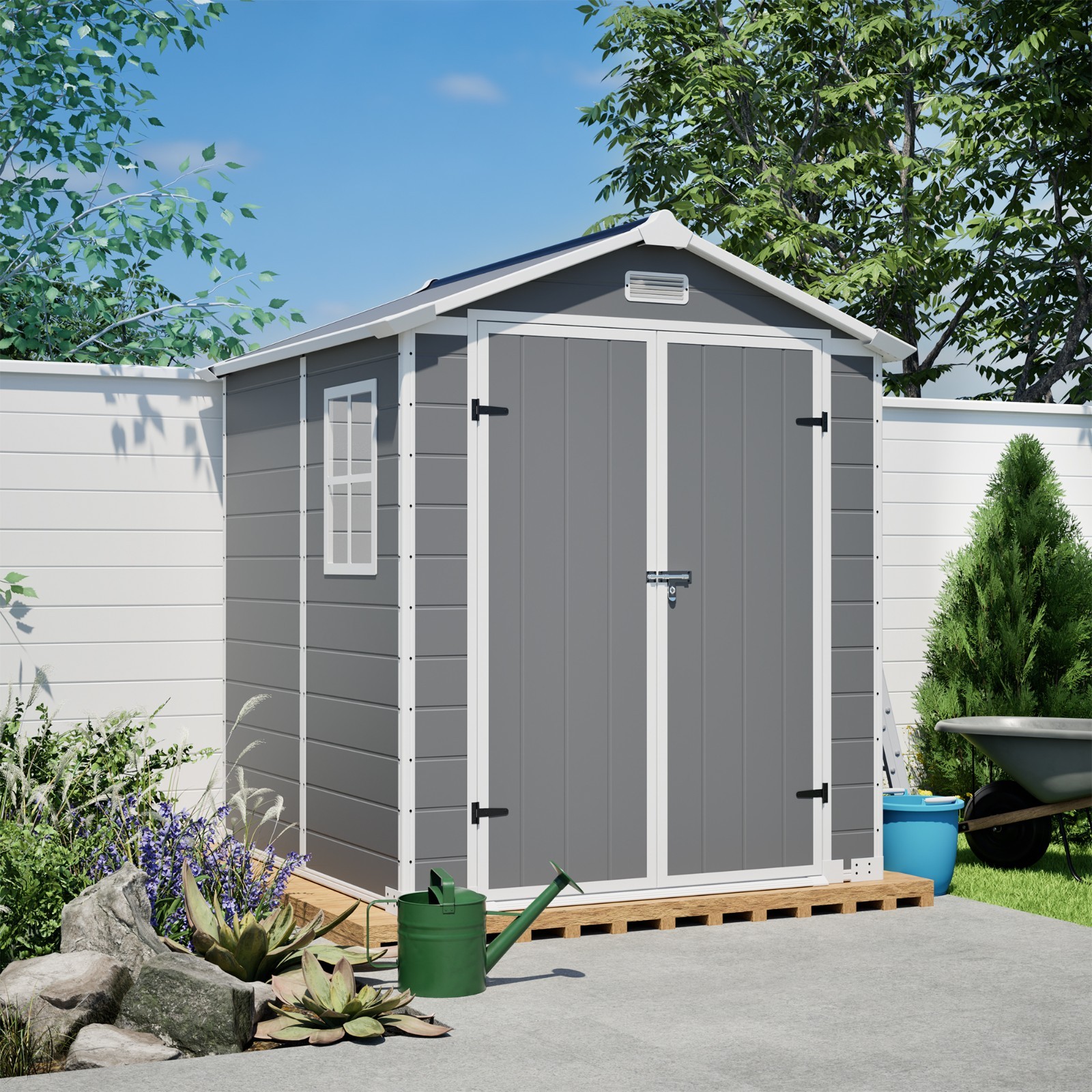6x6FT Outdoor Resin Storage Shed w/Lockable Doors Plastic Shed w/Floor &Window