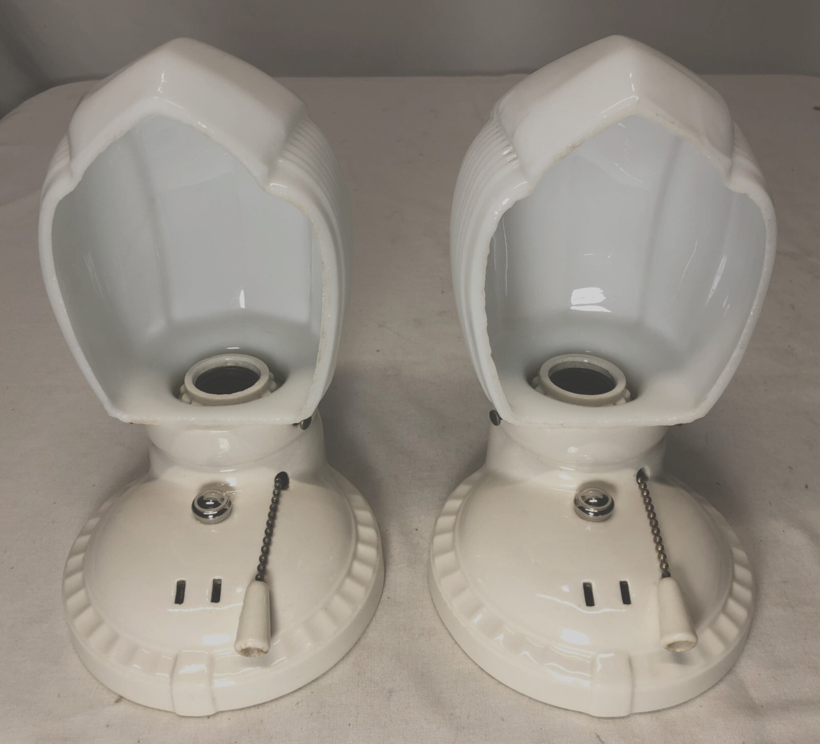 Vtg Porcelain Wall Sconce Pair Antique Ceramic Light Fixture Art Deco USA #i33