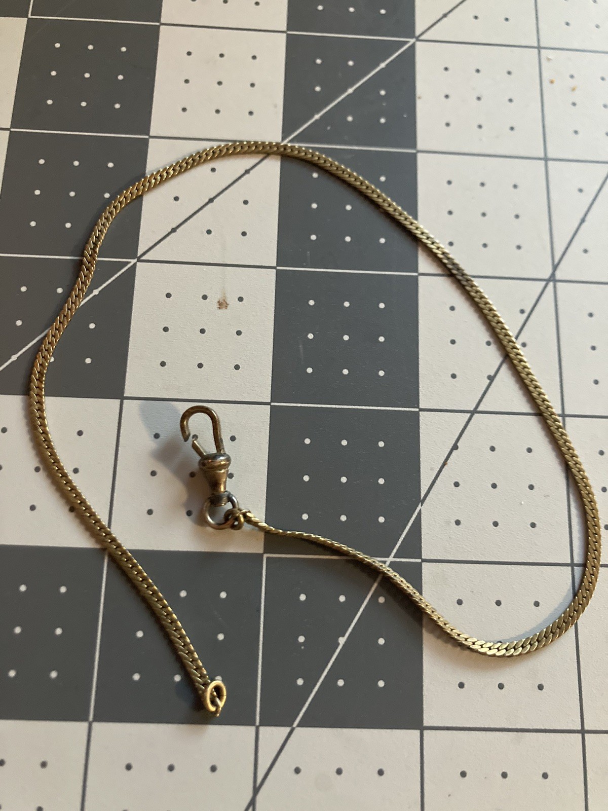 Antique Vintage Gold Tone Watch Fob Herringbone Chain Signed