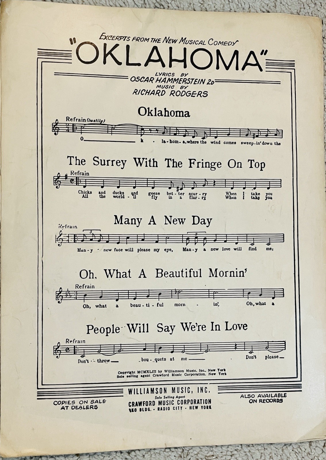 1945 It Might As Well Be Spring Sheet Music Rodgers & Hammerstein's State Fair
