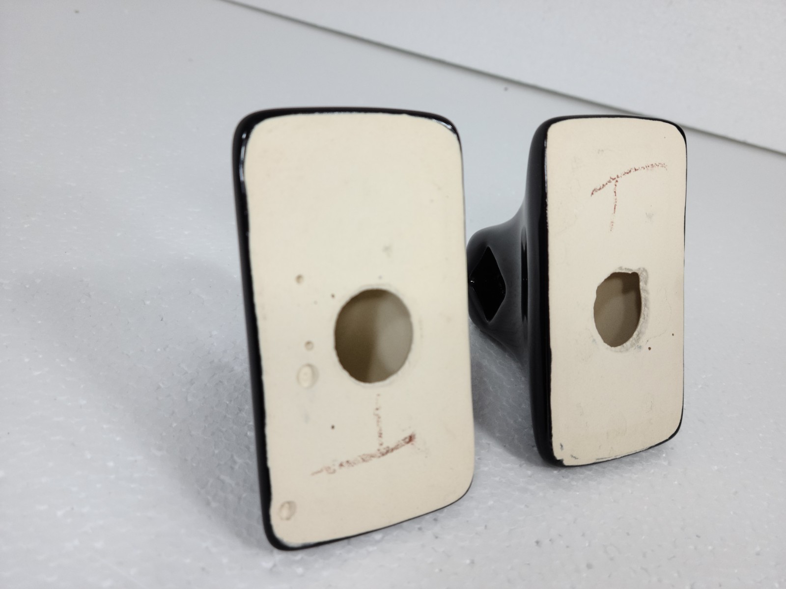 Vintage Black Ceramic Towel Bar Rod Rack Post Holders Flat Back Glue over Tile