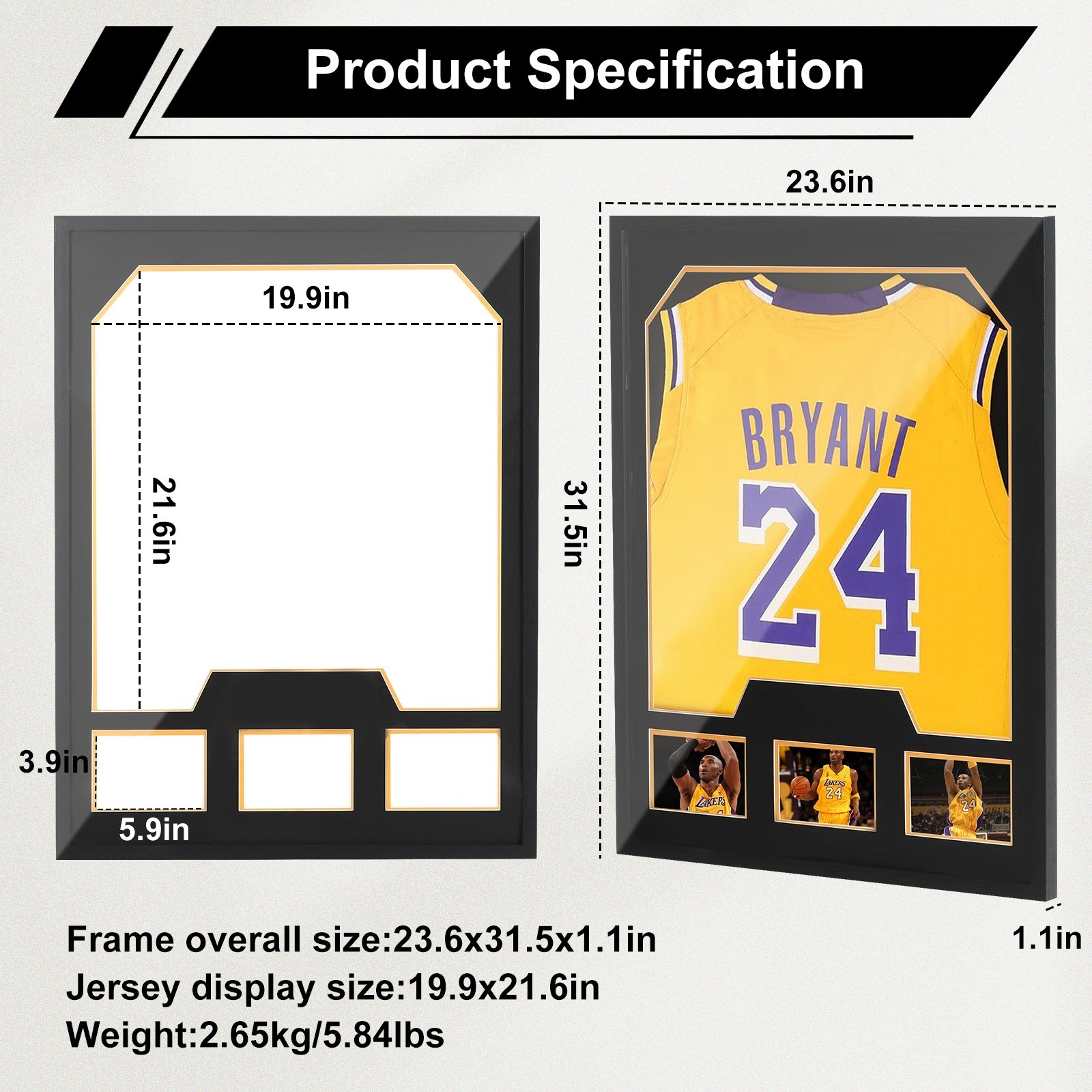 Jersey Display Case with Photo Slots, UV Protection Shadow Box for Sports (3P)