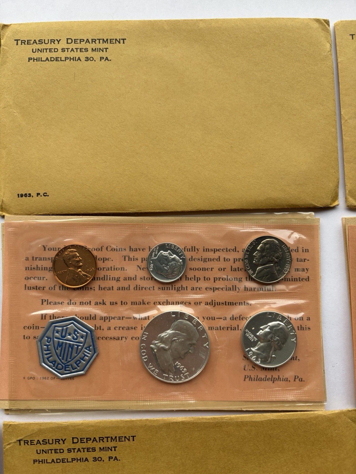 FRANKLIN HALF 1963 P U.S. MINT 90% SILVER PROOF SET 5 COINS & ENVELOPE & INSERT