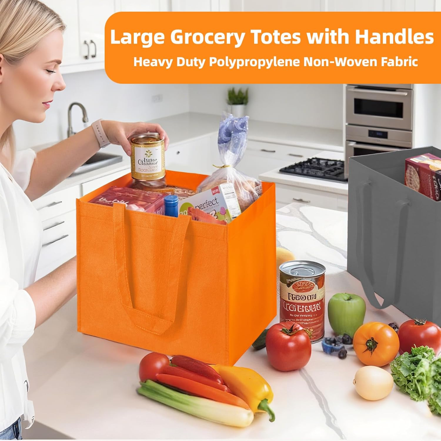 3 Pack Reusable Grocery Bags Heavy Duty Foldable Canvas Tote Large Shopping Bag