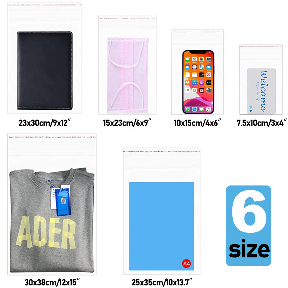 Clear Self Adhesive Resealable Cellophane Bags Seal Cello Lip & Tape Poly OPP US