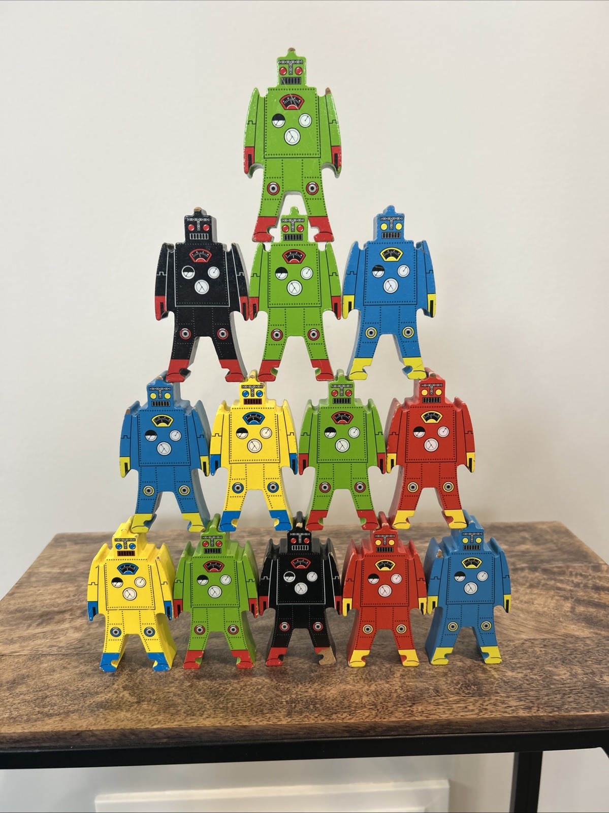Schylling Wooden Stacking Robots - Balance Toy Set Of 13 Multicolor Blocks Kids