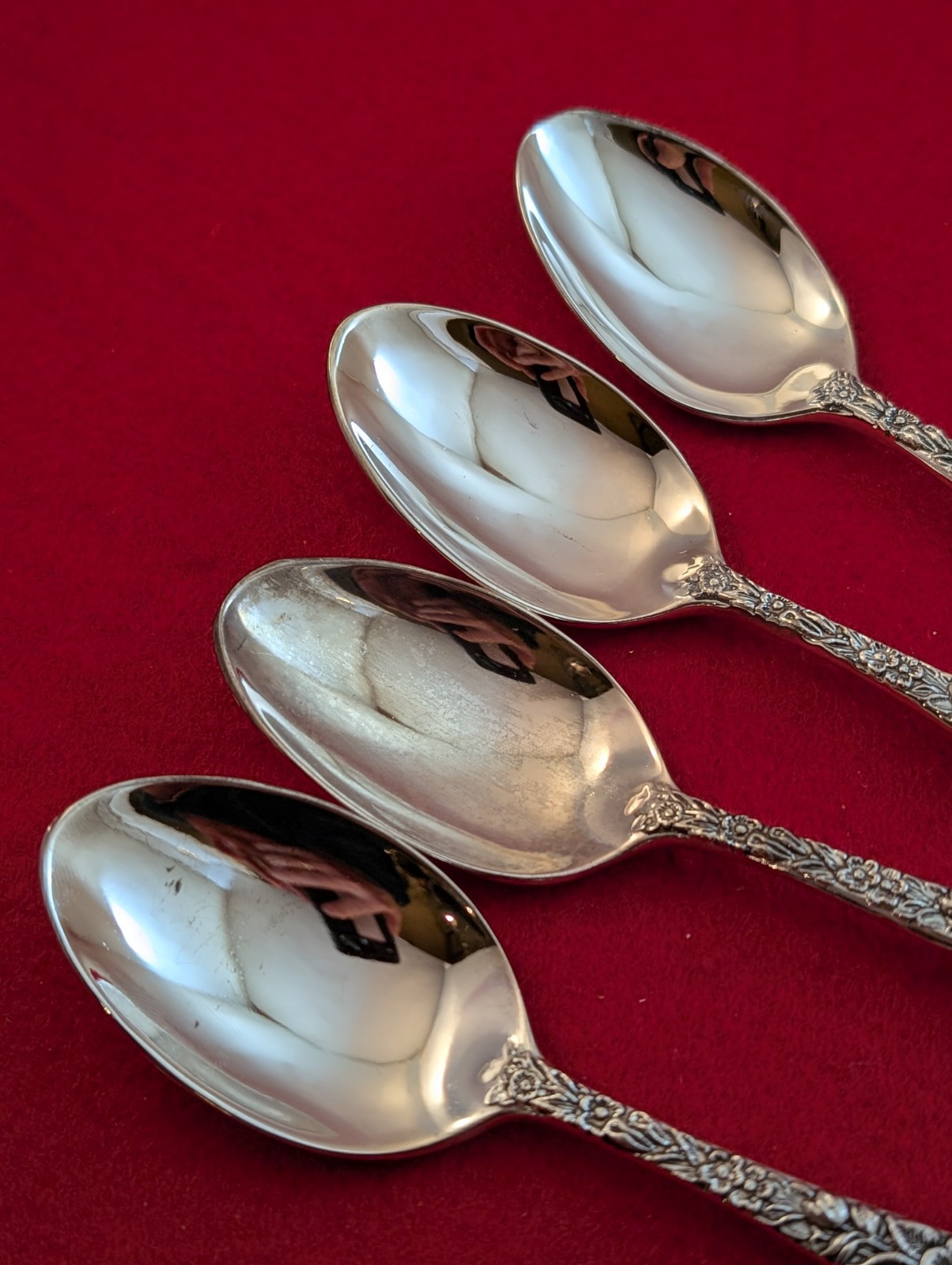 Lot Of 4 Godinger Olde Bouquet Silverplate Oval Soup Spoons Flatware