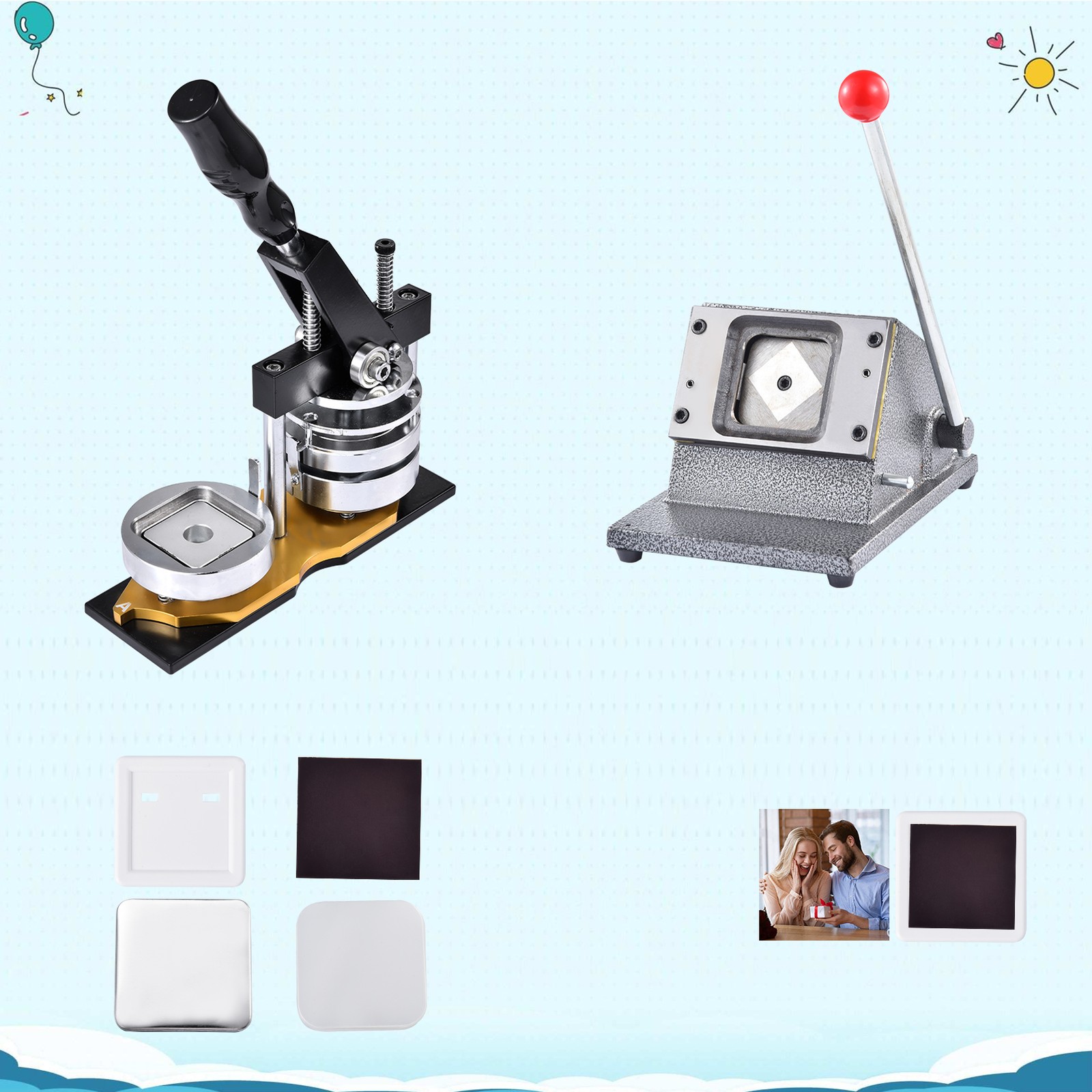 50*50mm Square 2*2" Badge Making Machine+Cutter +100 pcs Fridge Magnet Material