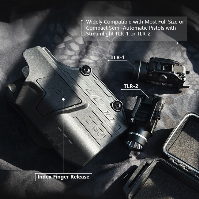 Universal Level 2 OWB Paddle Holster For Guns with Streamlight TLR-1/TLR-2