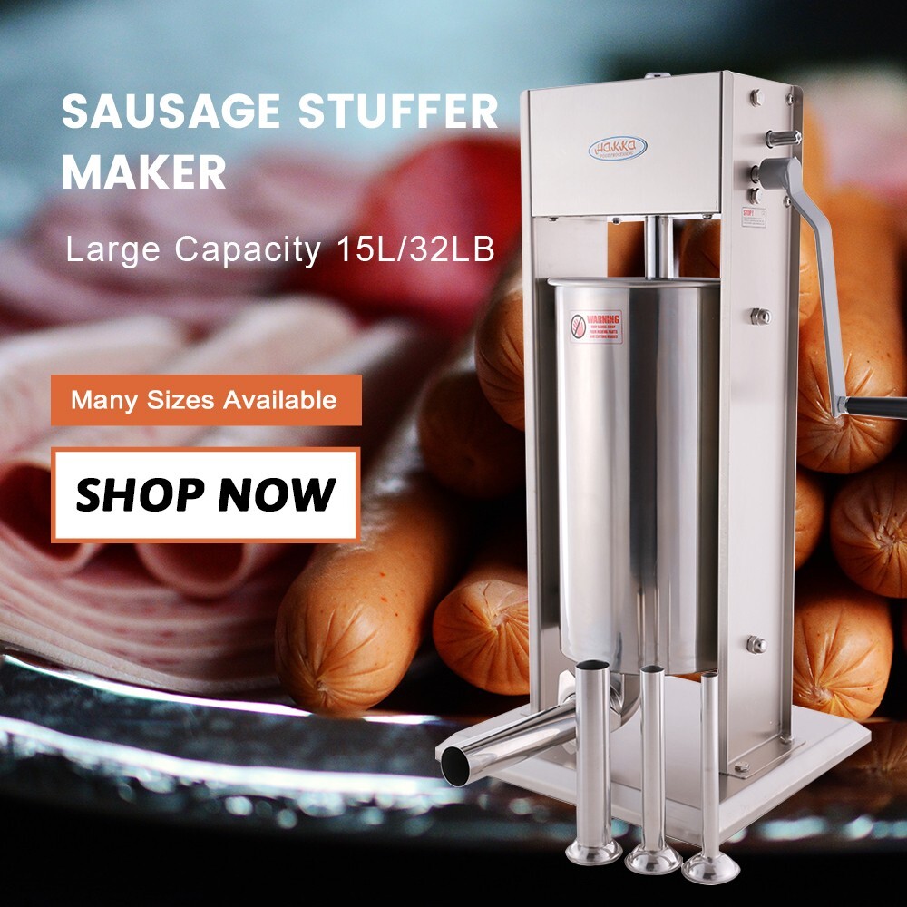 Hakka Vertical Sausage Stuffer 32LB 15L Manual Stainless Steel Meat Filler Maker