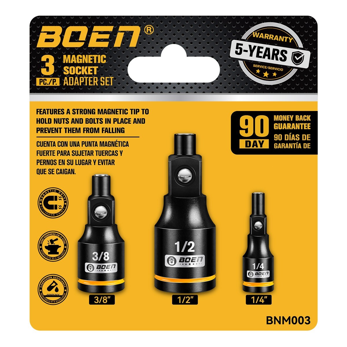 3-Piece Magnetic Socket Extension Adapter Set, 1/4", 3/8", 1/2" Drive