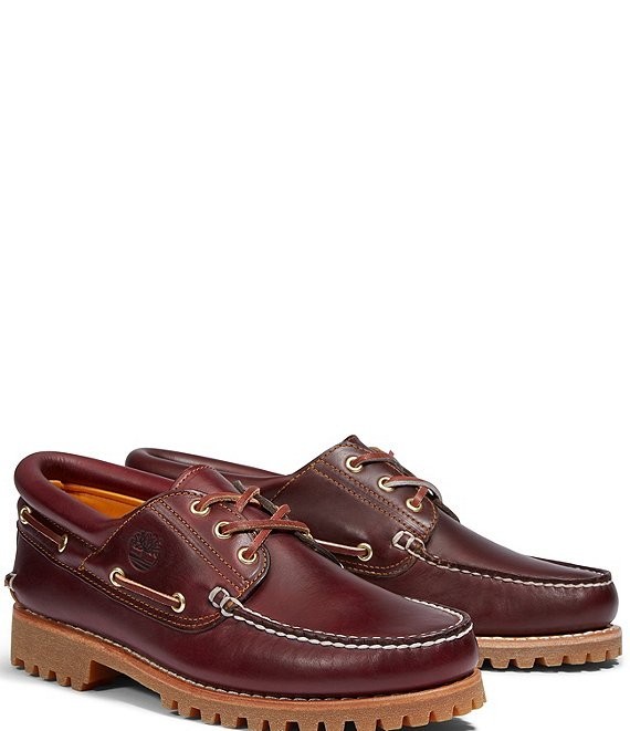 Timberland Men's 3-Eye Lug Handsewn Leather Boat Shoes, Burgundy Color