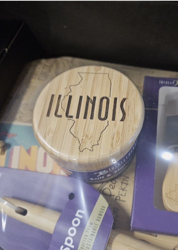 Totally Bamboo Illinois Destination Board, Cheese Tool, Salt Box & Cooking Spoon