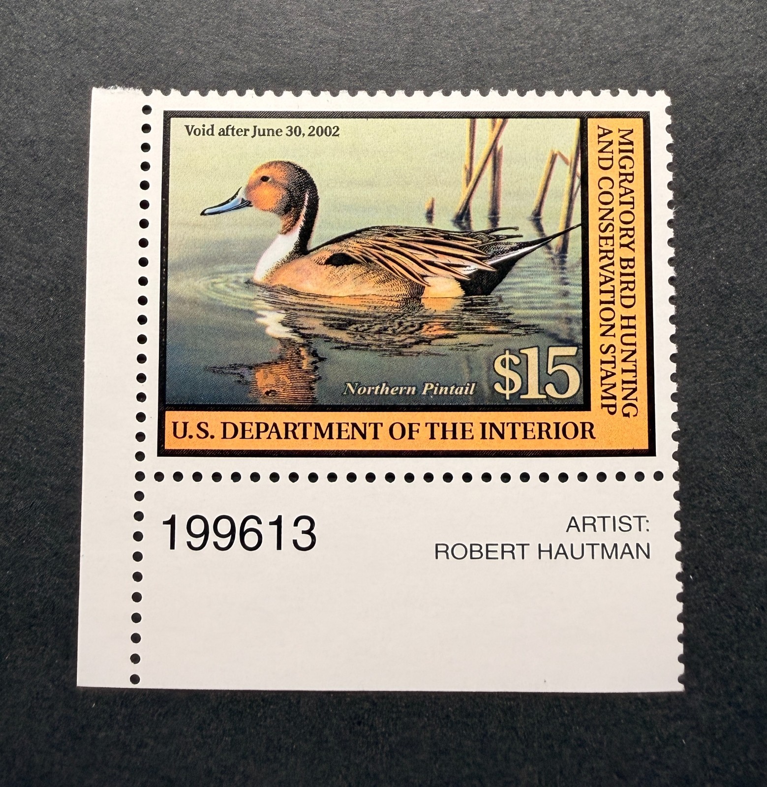 WTDstamps - #RW68 2001 Plate# - US Federal Duck Stamp - Mint OG NH