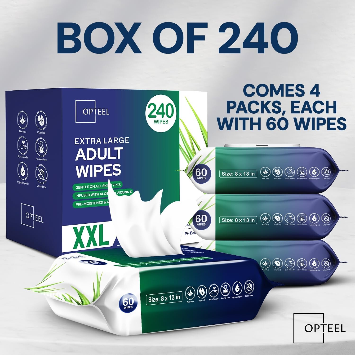Adult Wipes For Elderly - 8"x13" 240ct (4 Packs of 6) Huge & Soft Body Wipes