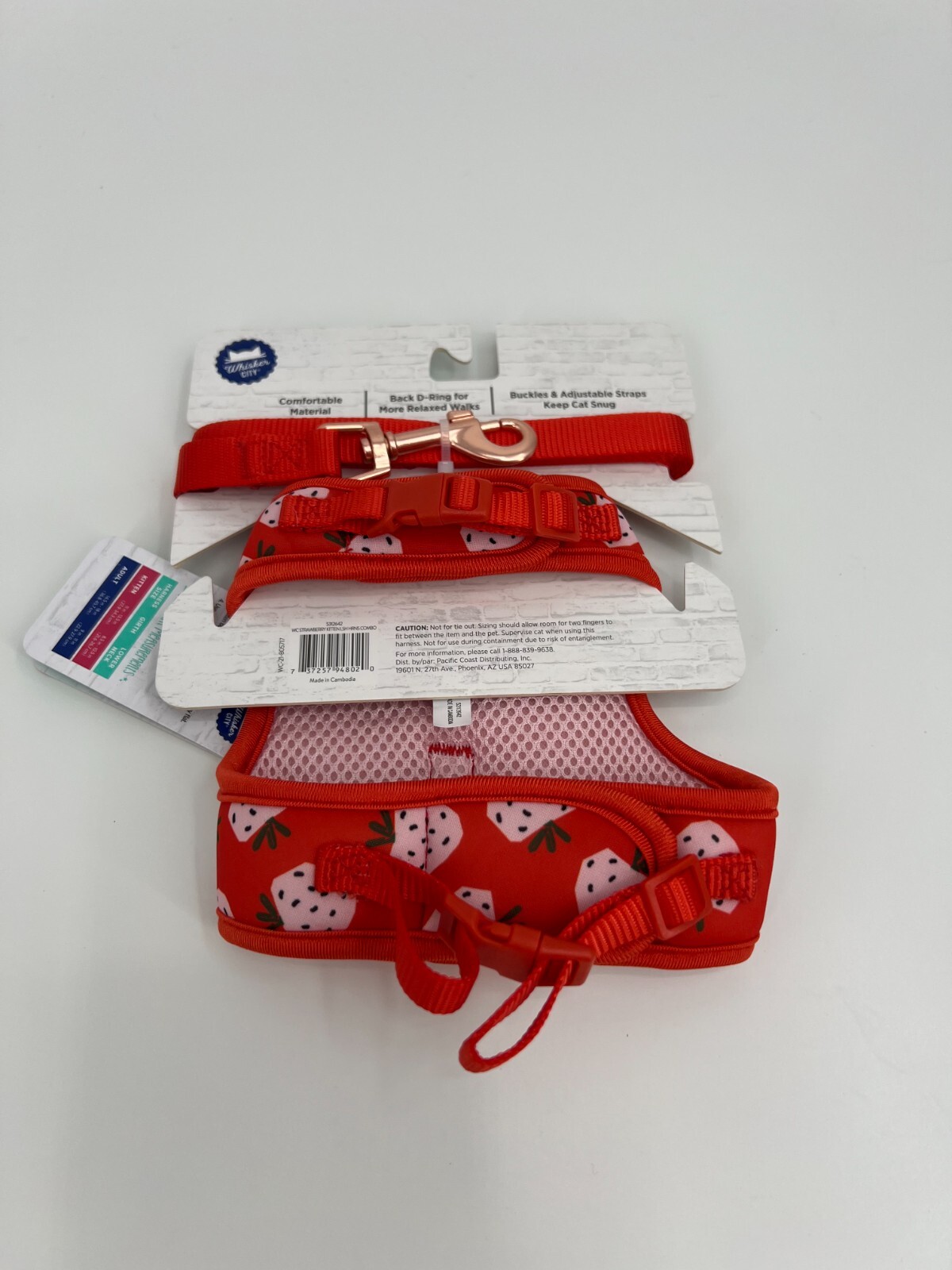 Whisker City Cat Vest Harness & Leash Set for Kittens Strawberry Theme