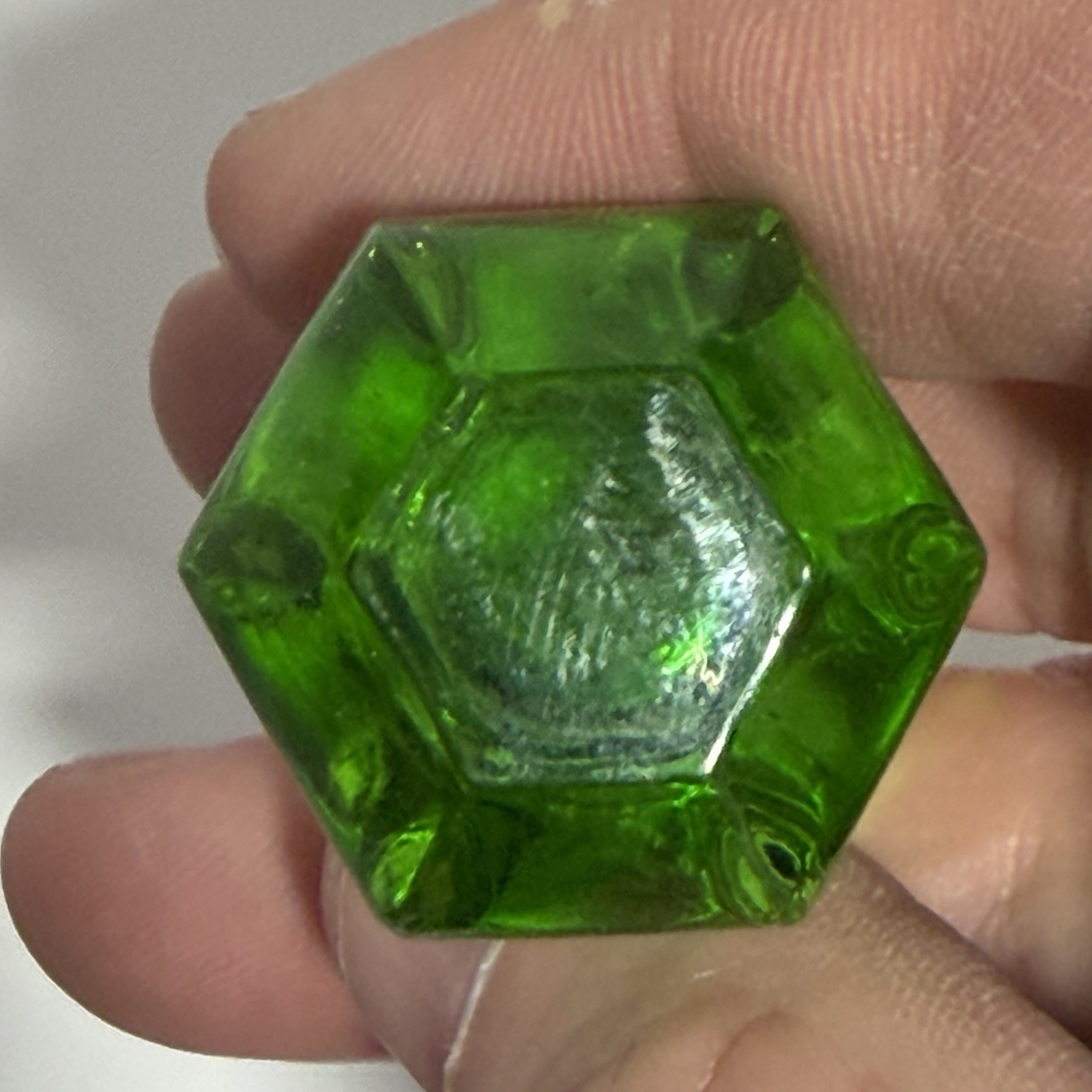 One Green 1” Uranium Vaseline / glowing Glass Knob Dresser Pull Small Hexagon