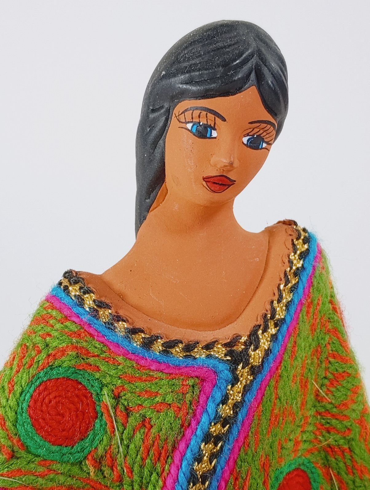 Clay Folk Art Honduran Lady Sitting with Flowers.