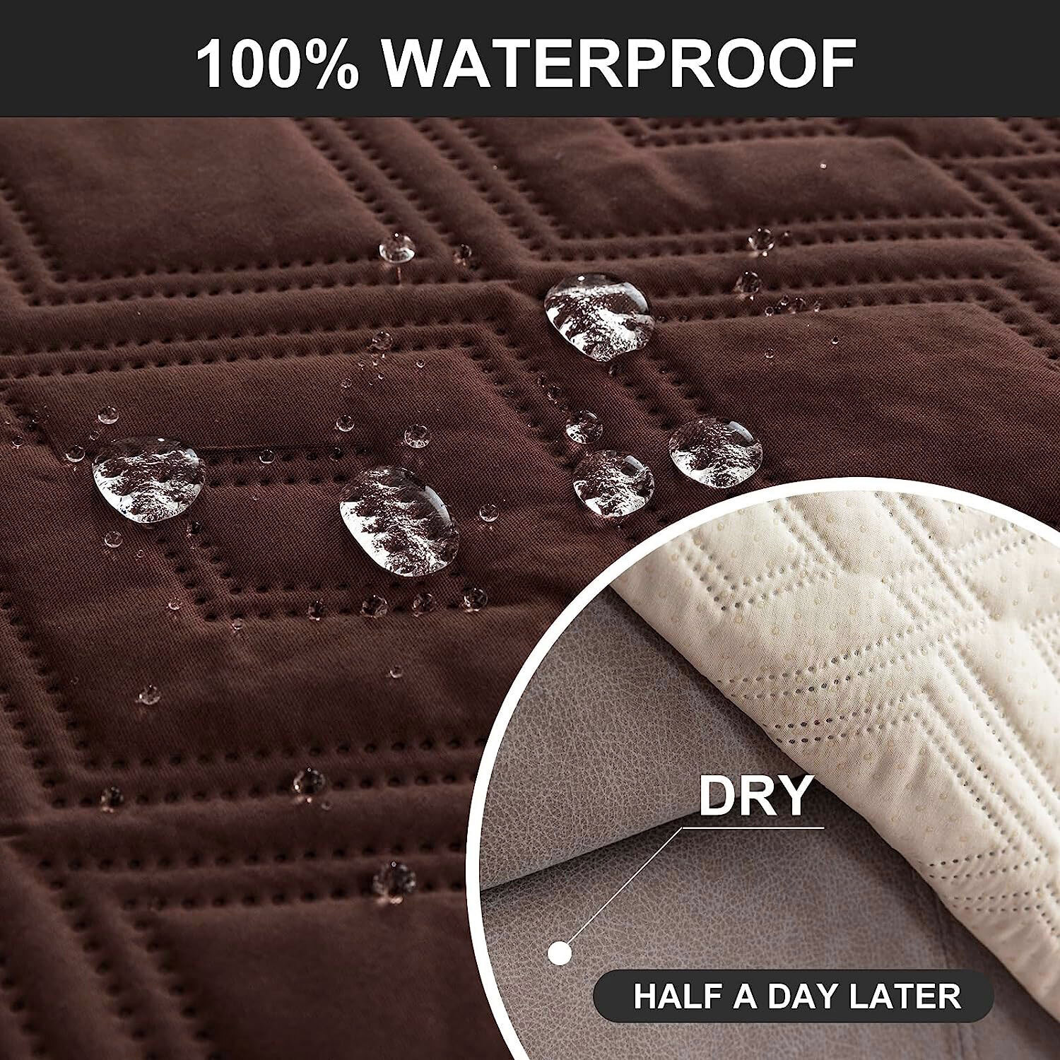 100% waterproof recliner cover double with center console, strap design