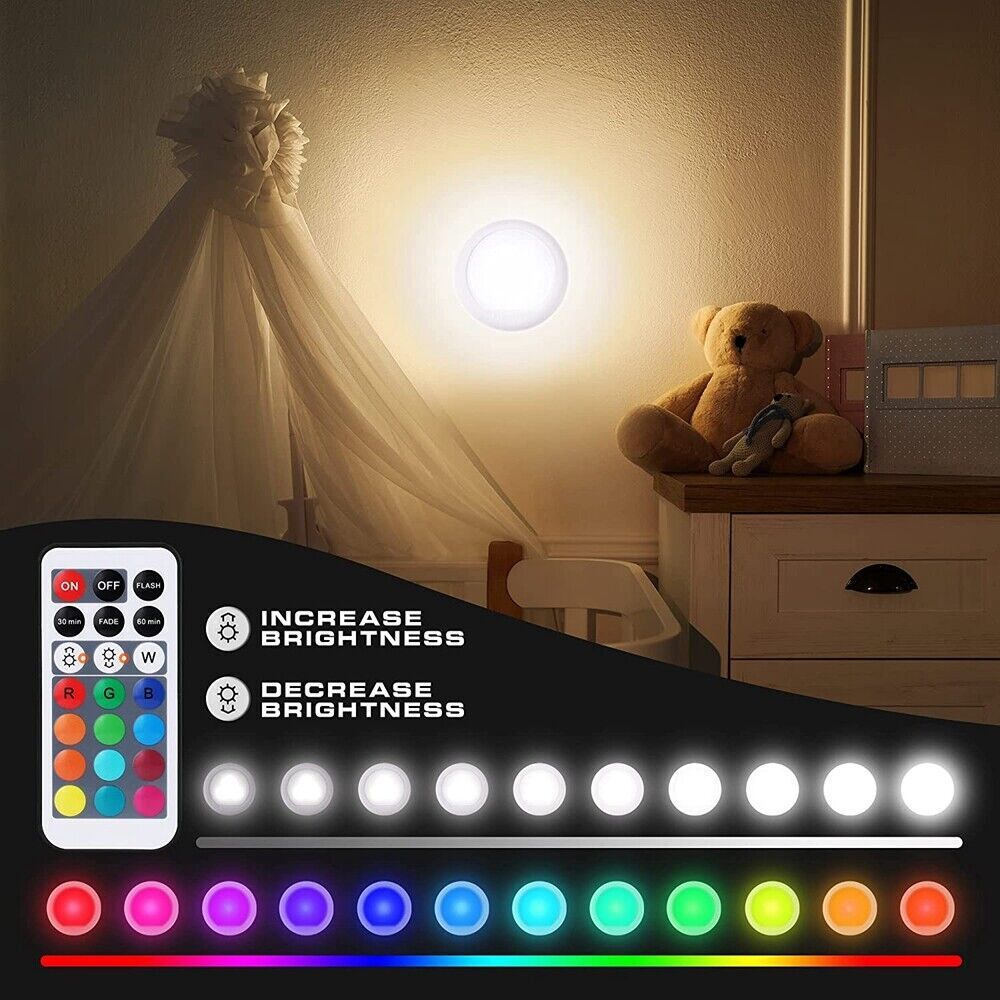 6Pack LED Puck Light Tap Light Push Light Wireless Touch 12 RGB Colors 80 Lumens