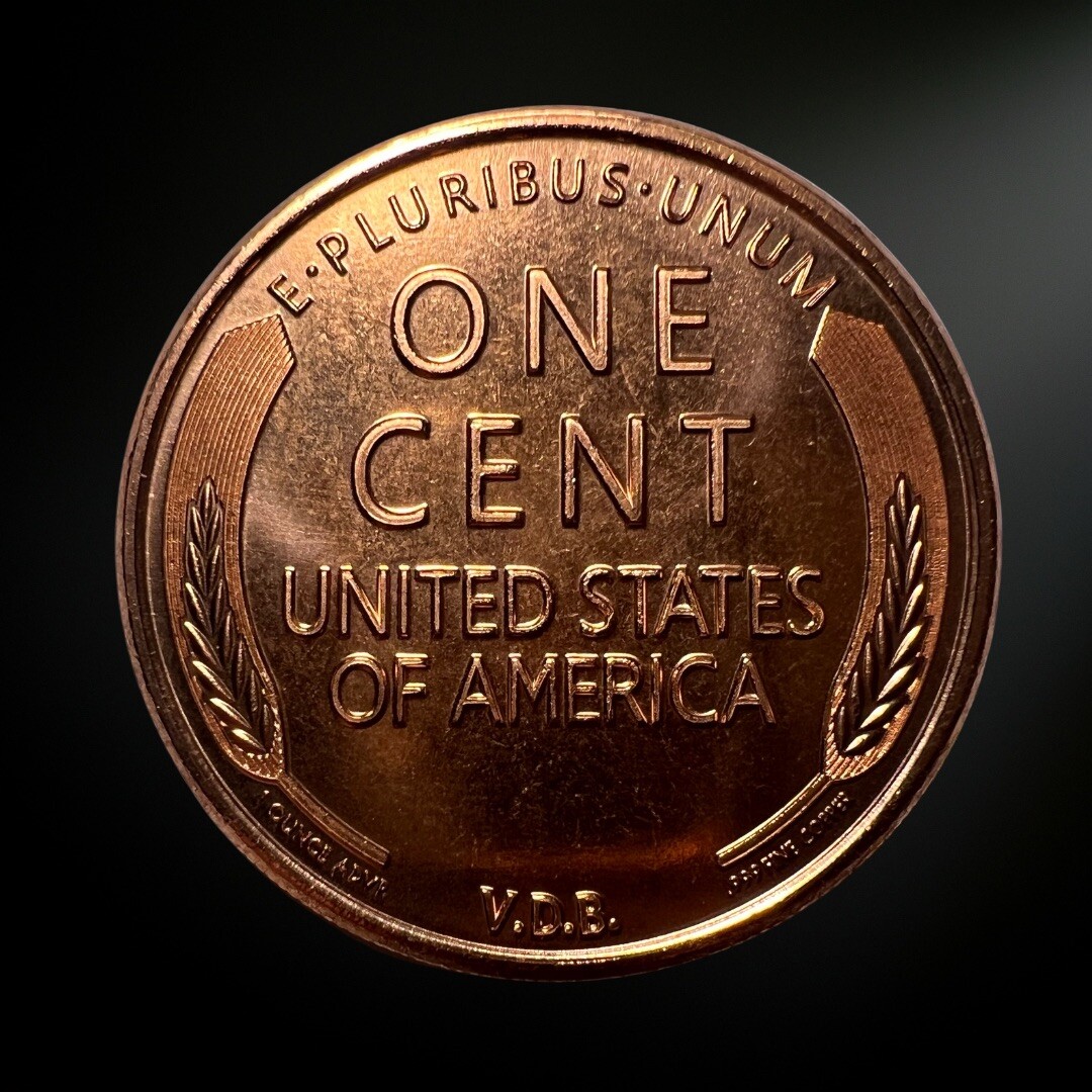 1 OZ 1909-S VDB Lincoln Wheat Cent Round .999 (BU) Copper Bullion
