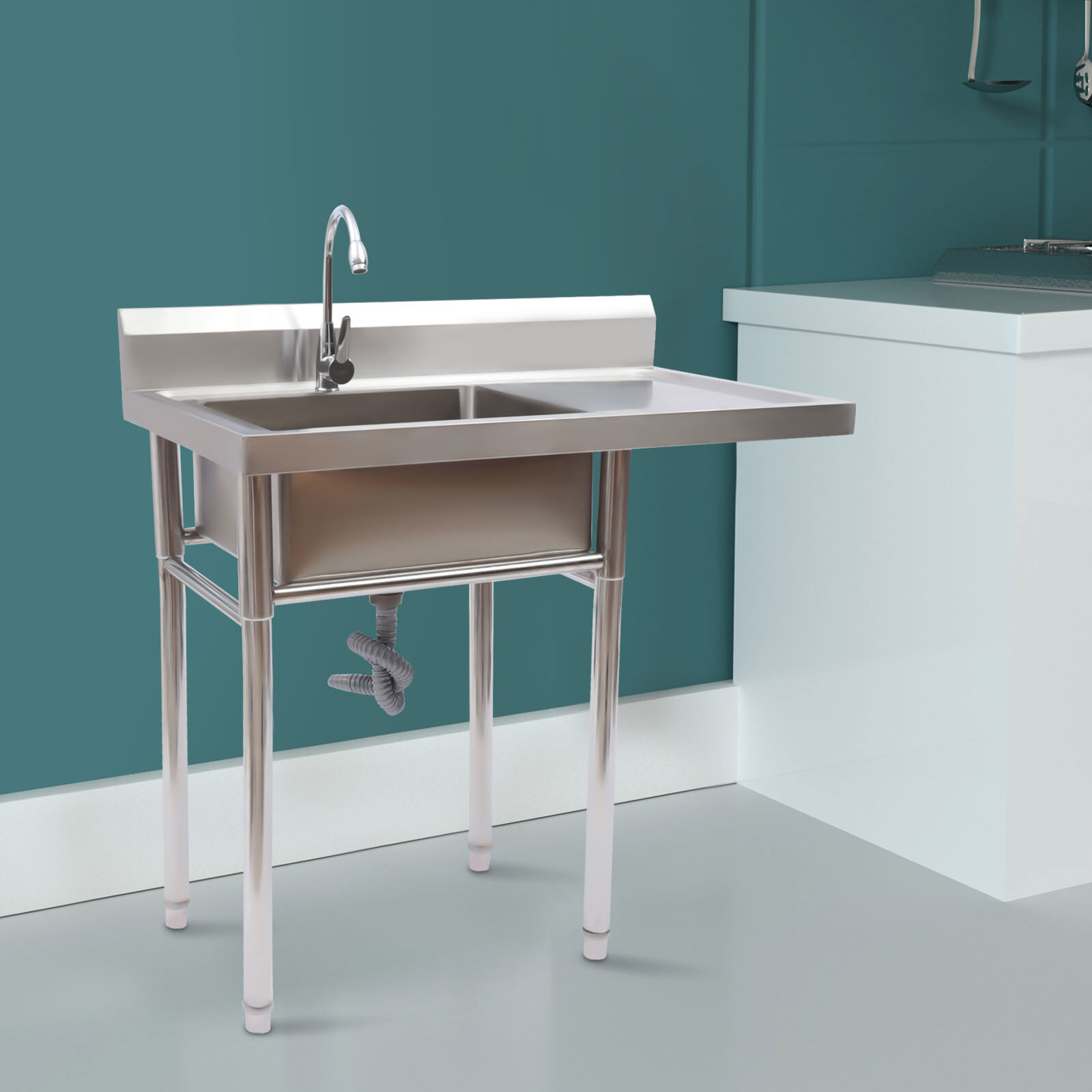 Stainless Steel Utility Sink Commercial Restaurant Kitchen with Faucet & Workben