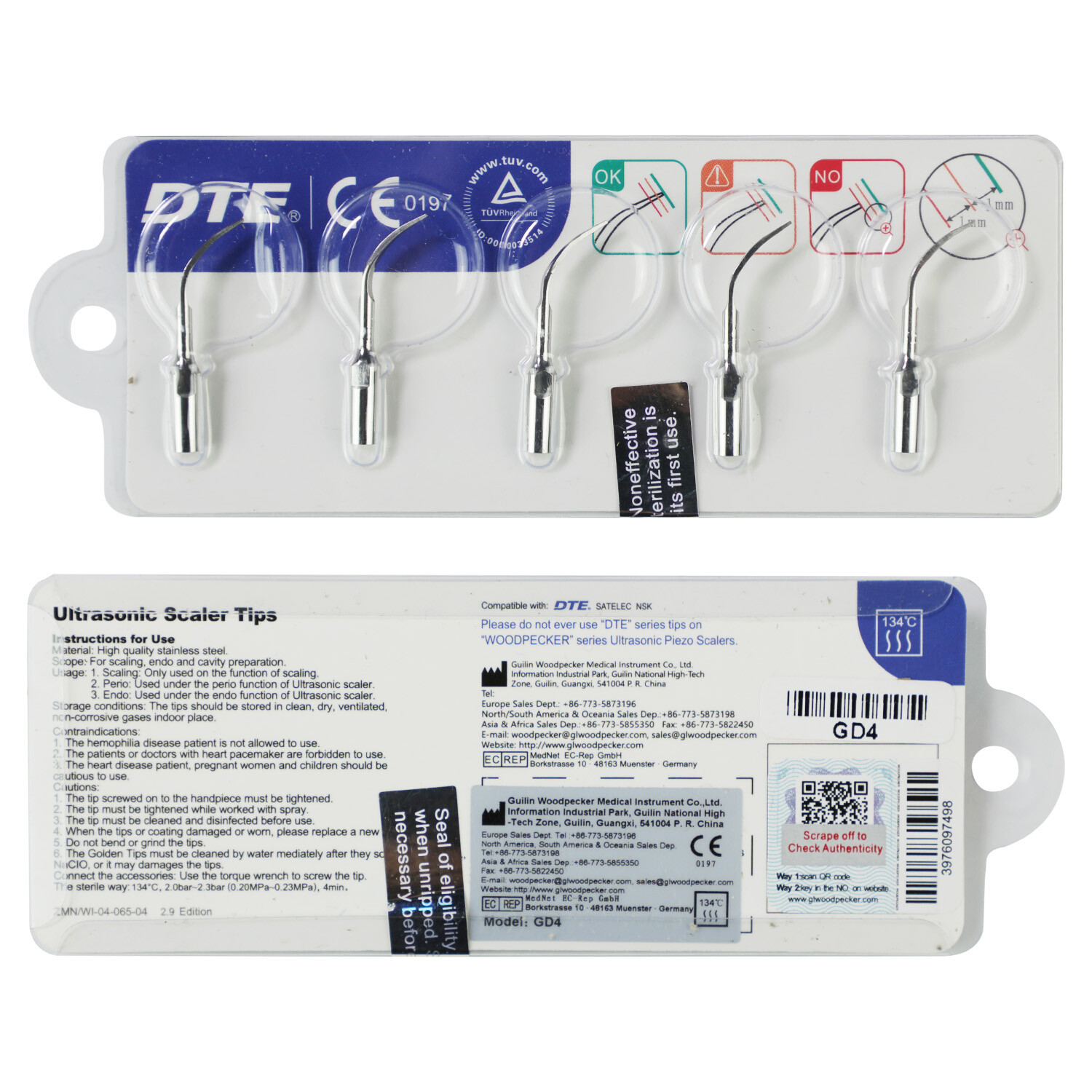 Woodpecker DTE Dental Ultrasonic Scaler Tips GD1 GD3 GD5 PD1 ED1 PD4 GD2 ED15