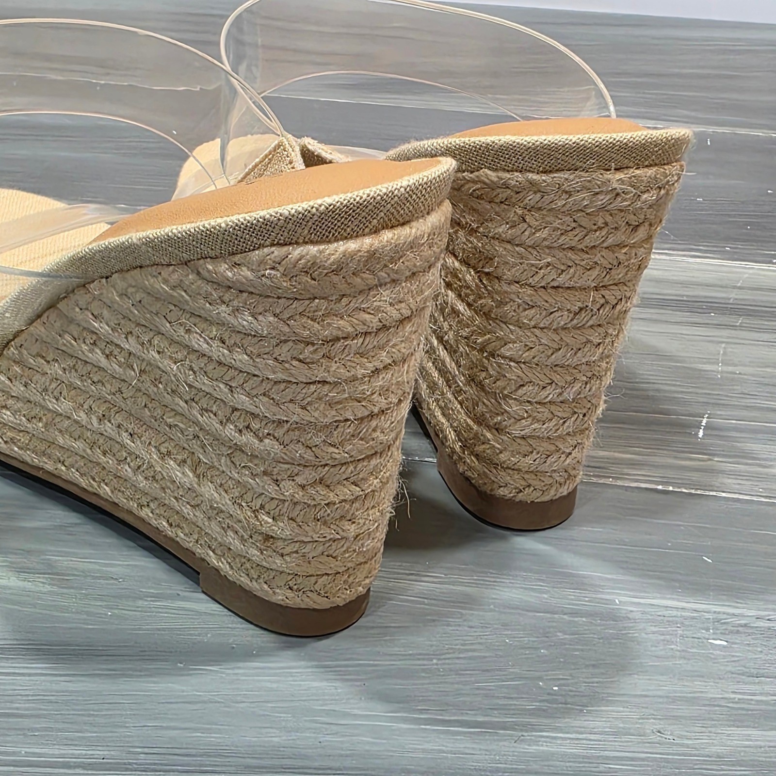 A New Day Ansel Espadrille Wedge Sandals Clear Double Strap Tan